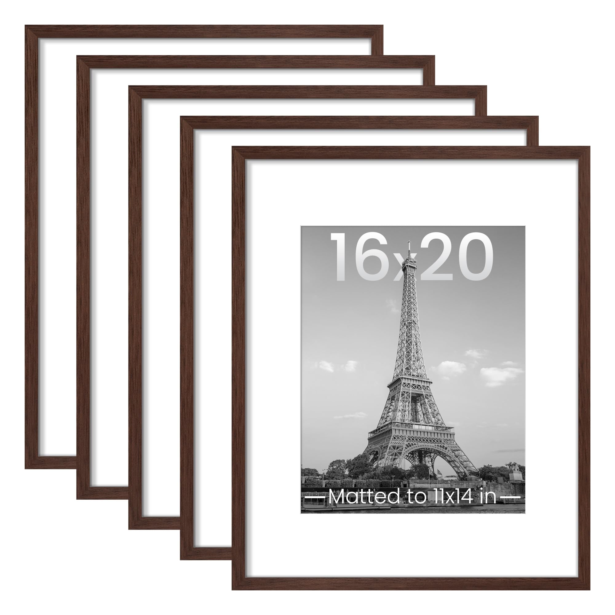 upsimples 8x10 Picture Frame Set of 5, Display Pictures 5x7 with Mat or 8 x 10 Without, Wall Gallery Photo Frames, Black