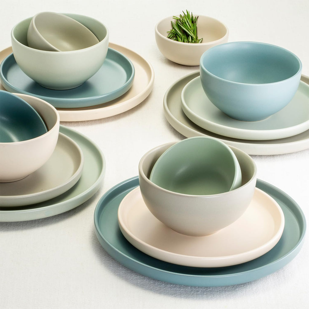 Sango Siterra Painter's Palette 16-Piece Stoneware Dinnerware Set - Service for 4, Ceramic Plates and Bowls Sets, Chip Resistant, Rustic Dishware, Microwave & Dishwasher Safe Kitchen Dishes