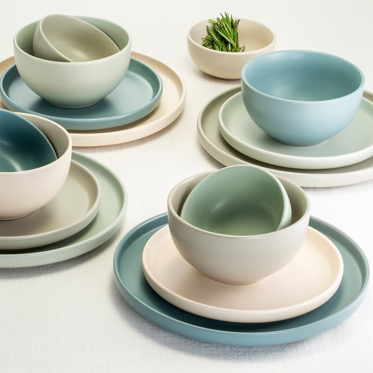 Sango Siterra Painter's Palette 16-Piece Stoneware Dinnerware Set - Service for 4, Ceramic Plates and Bowls Sets, Chip Resistant, Rustic Dishware, Microwave & Dishwasher Safe Kitchen Dishes