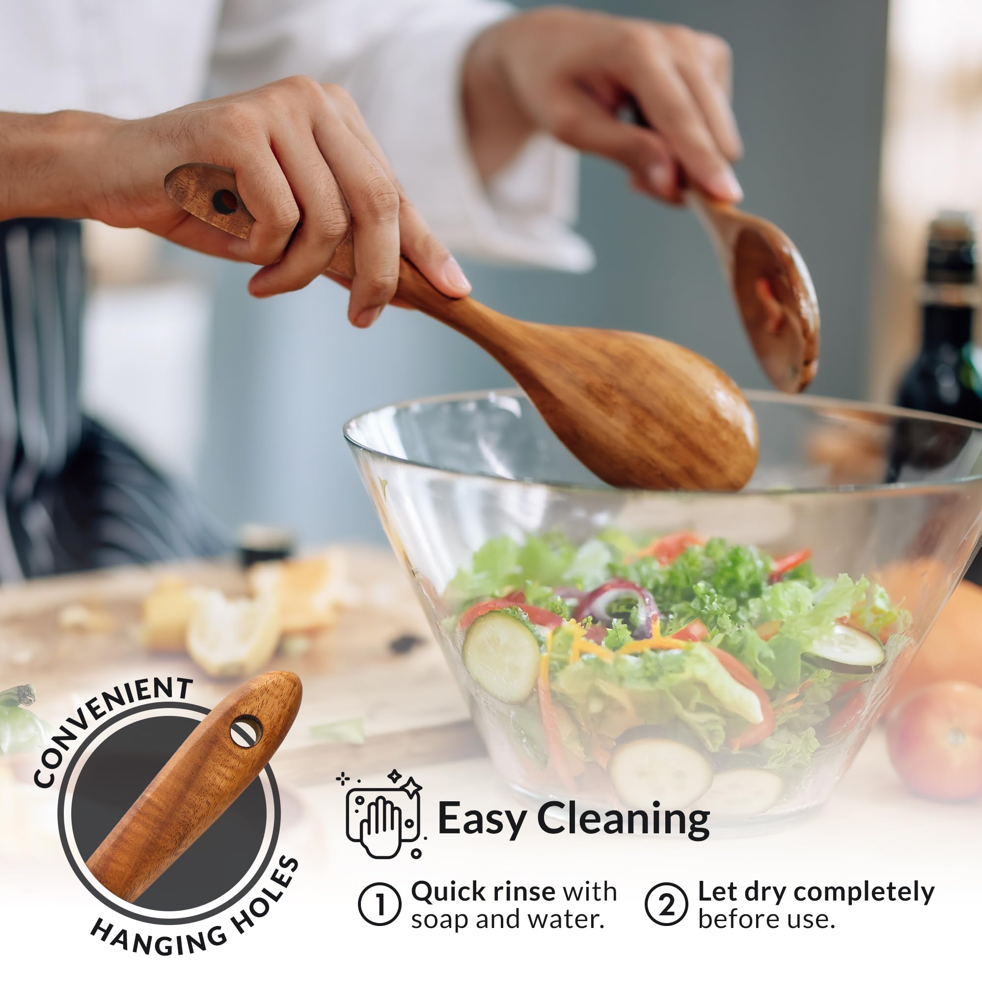 Zulay Kitchen 6 Piece Wooden Spoons for Cooking – Natural Teak Wooden Utensil Set, Easy to Clean, Durable, Smooth with Comfort Grip - Non Toxic Wooden Cooking Utensil Sets
