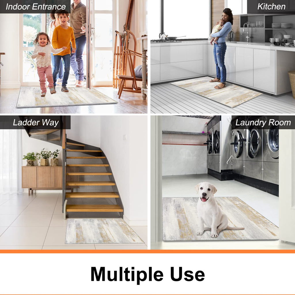 CRISTGEE Door Mat, Front Indoor Door Mat Faux Wool Non-Slip Entryway Rug Absorbent Abstract Throw Rug for Indoor Entrance Hallway Laundry Room, High Traffic Areas, 20X32 Inches, Gray Washable