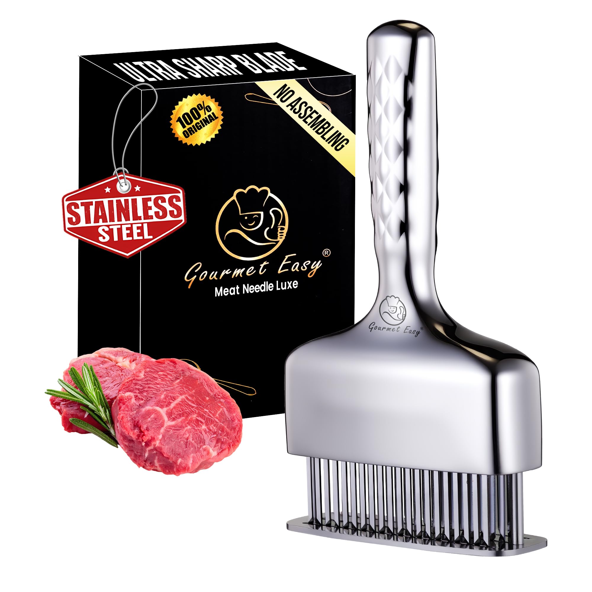 Meat Tenderizer Tool - Hand Held Blade Tenderizer for Meat - Ultra Sharp Needle Blades 100% Stainless Steel - Heavy Duty Kitchen Gadgets - Cooking Gadgets for Tenderizing Chicken, Steak, Veal, BBQ