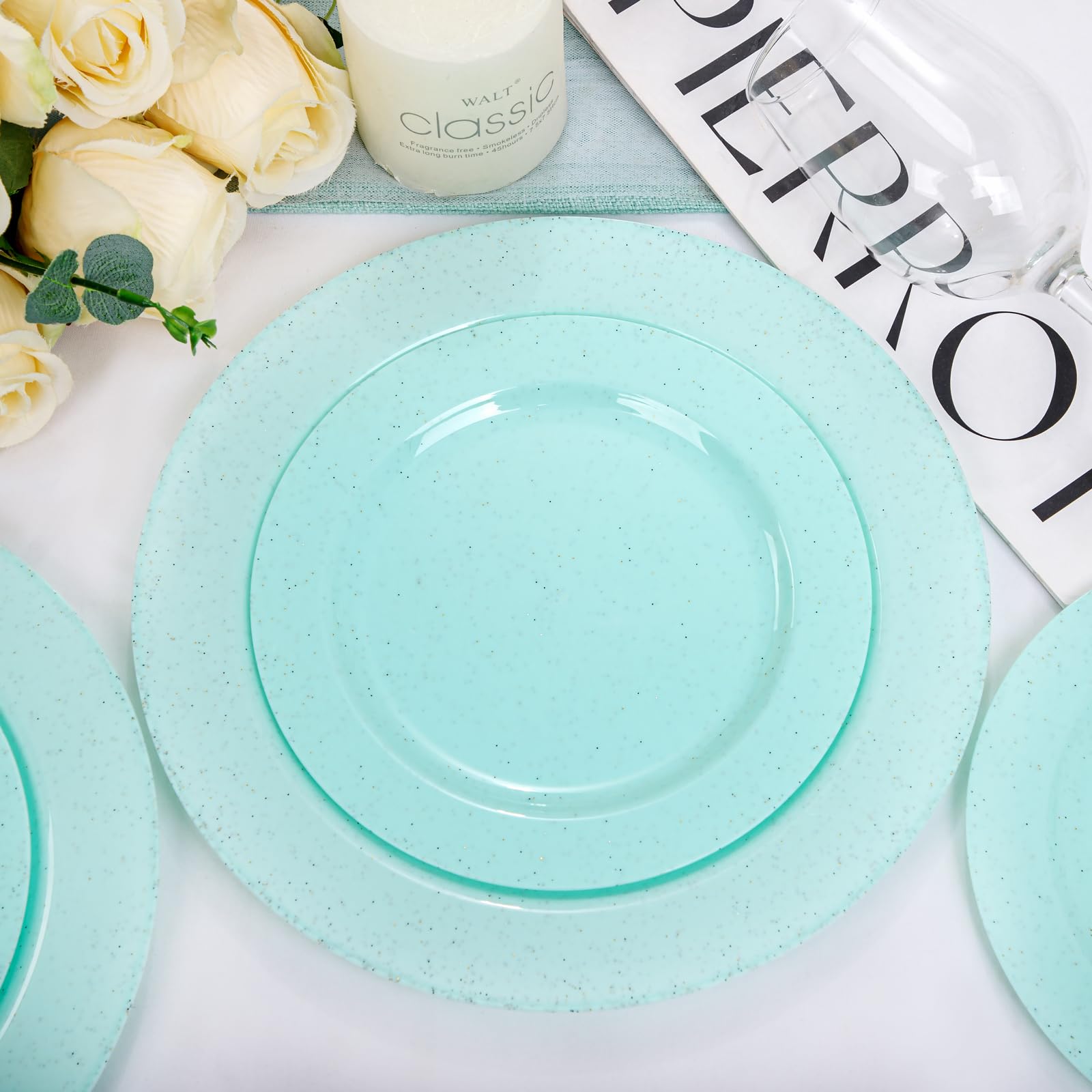 DaYammi 60PCS Blue and White Plastic Plates Blue Rim White Disposable Plates Blue White Party plates Include:30 Plastic Dinner Plate 30 Dessert plate and Wedding & Party Dining