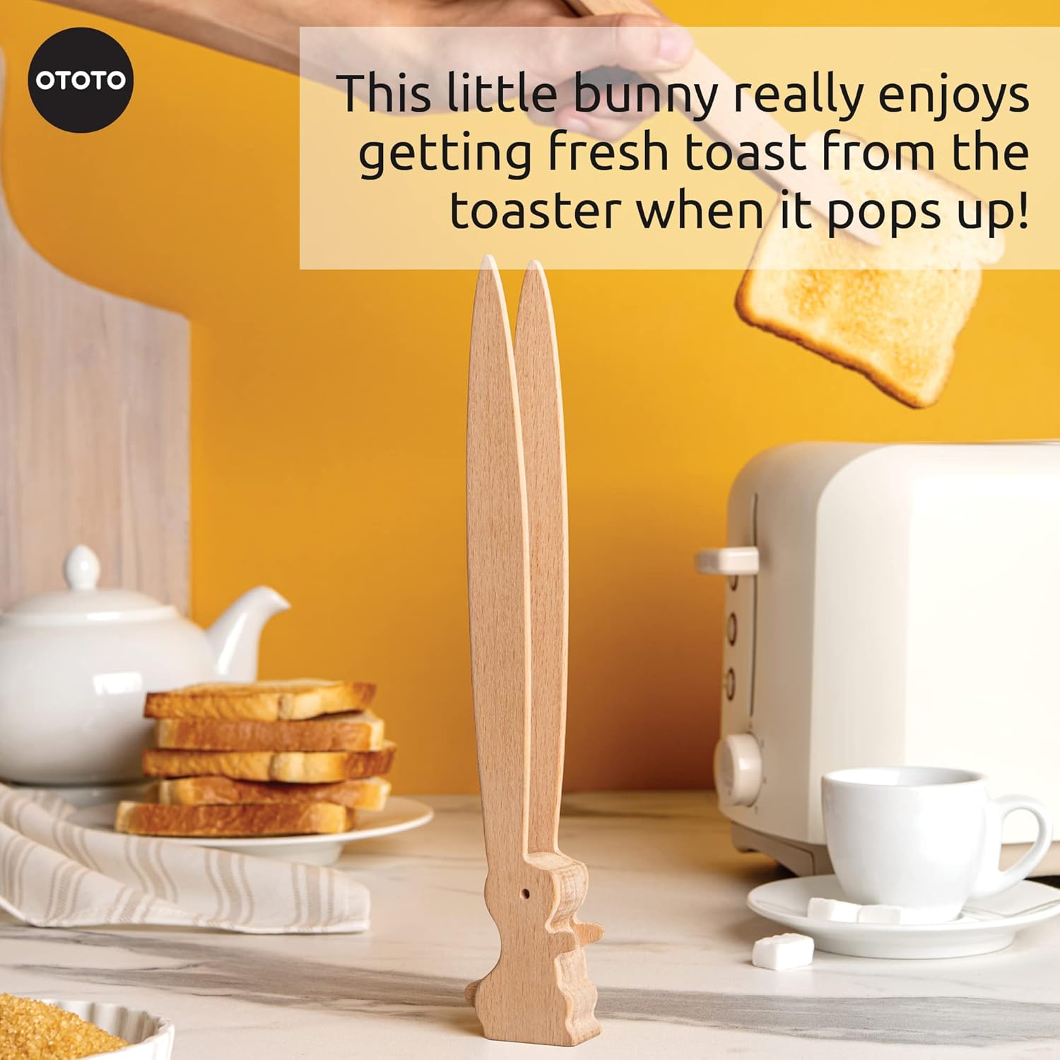OTOTO Bernie Bunny Toaster Tongs - Rabbit, Salad Servers - Multipurpose Mini Tongs for Appetizers, Wood Utensils & Cute Kitchen Gadgets, Easter, White Elephant Gifts, Toast, Cute Kitchen Accessories