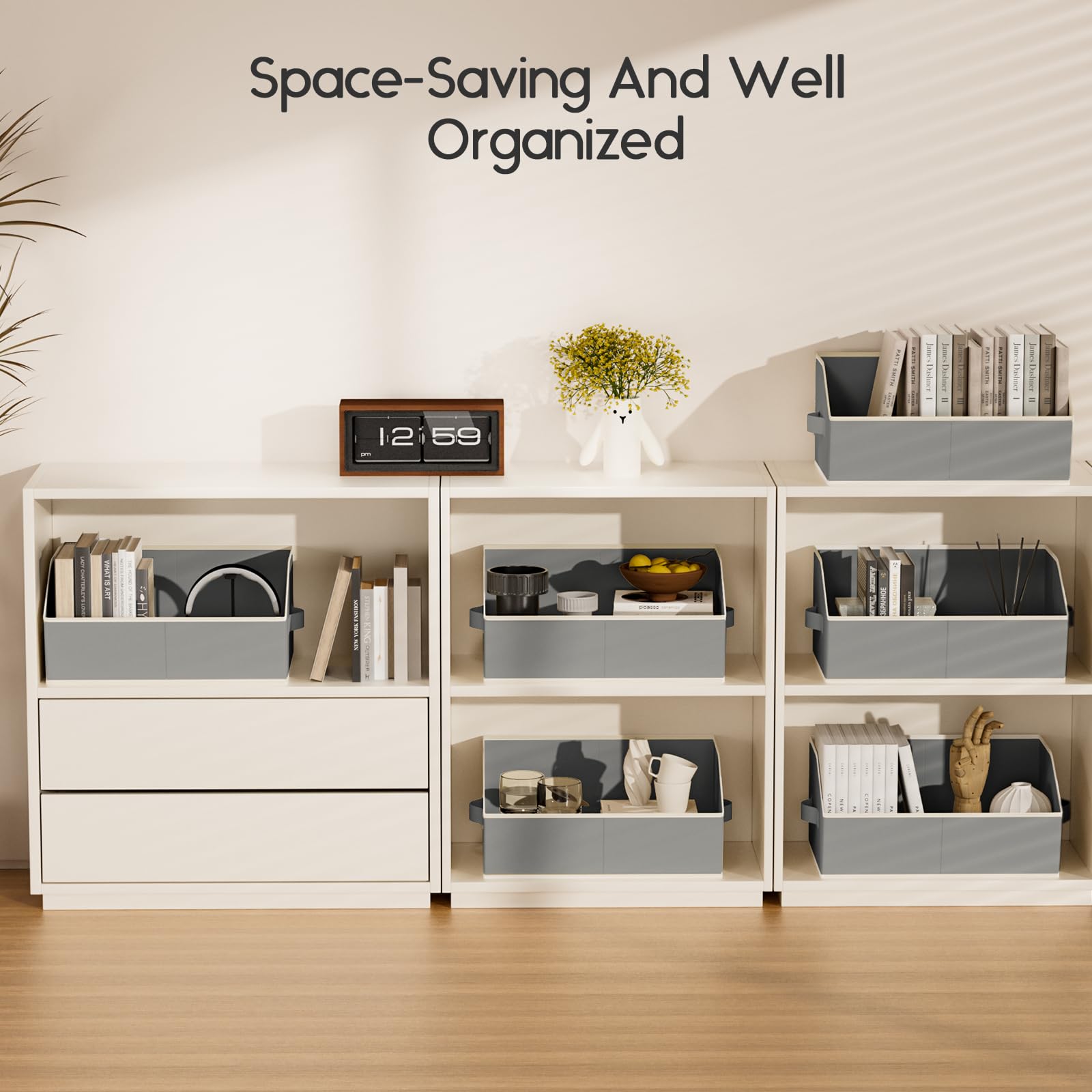 Homsorout Large Closet Organizers and Storage Bins - 8 Pack Trapezoid Storage Baskets for Shelves, Foldable Fabric Baskets with Handles Ideal for Closet, Basket, Wardrobe and Shelf Storage, Beige