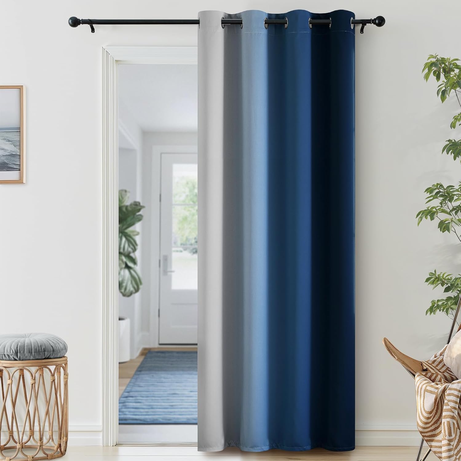 SimpleHome Ombre Room Darkening Curtains for Bedroom, Gradient Black to Grey White Light Blocking Thermal Insulated Grommet Window Curtain/Drapes for Living Room,2 Panels, 52x84 inches Length