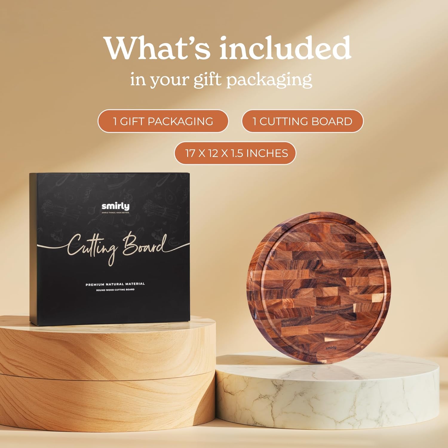 SMIRLY Round Wooden Cutting Boards 1.5” Thick For Kitchen Meal Prep & Serving - Walnut Cutting Board, Charcuterie & Chopping Board, Wood Cutting Board, Kitchen Gadgets