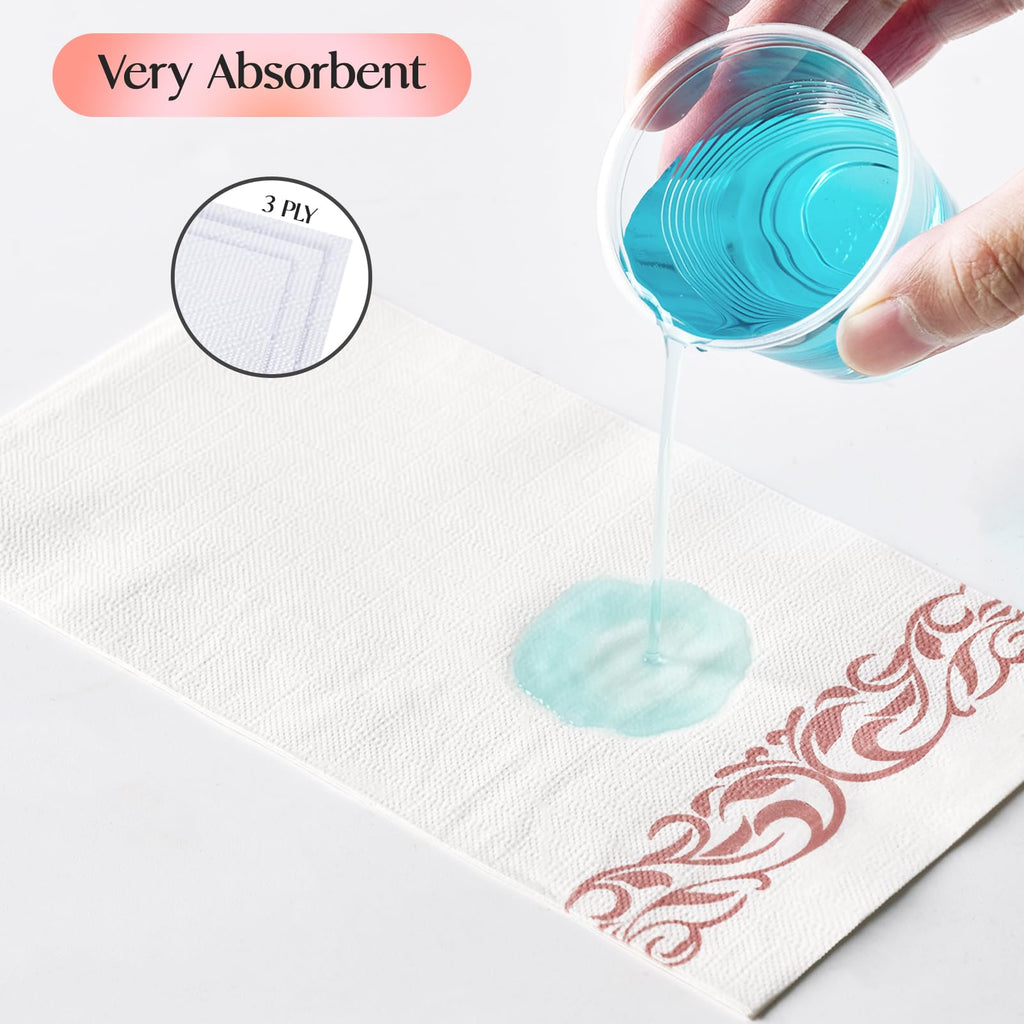 Vplus 200 Pack Paper Napkins Guest Towels Disposable Premium Quality 3-ply Dinner Napkins Disposable Soft, Absorbent, Perfect for Kitchen, Wedding, Parties, Dinners or Events (Gold)