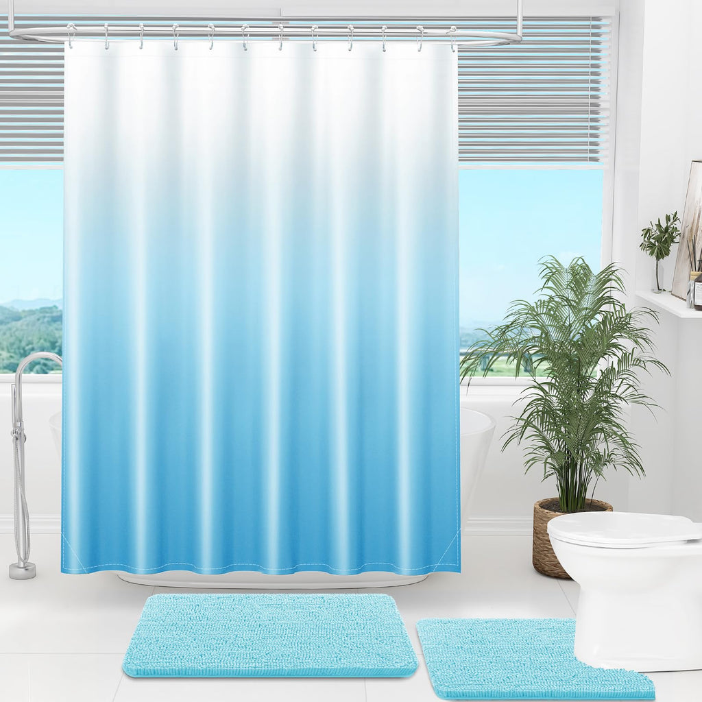 OLANLY Luxury Black and Grey Ombre Shower Curtain Sets with 12 Hooks, Waterproof and Washable Decorative Shower Curtains for Bathroom, 72x72 Inches