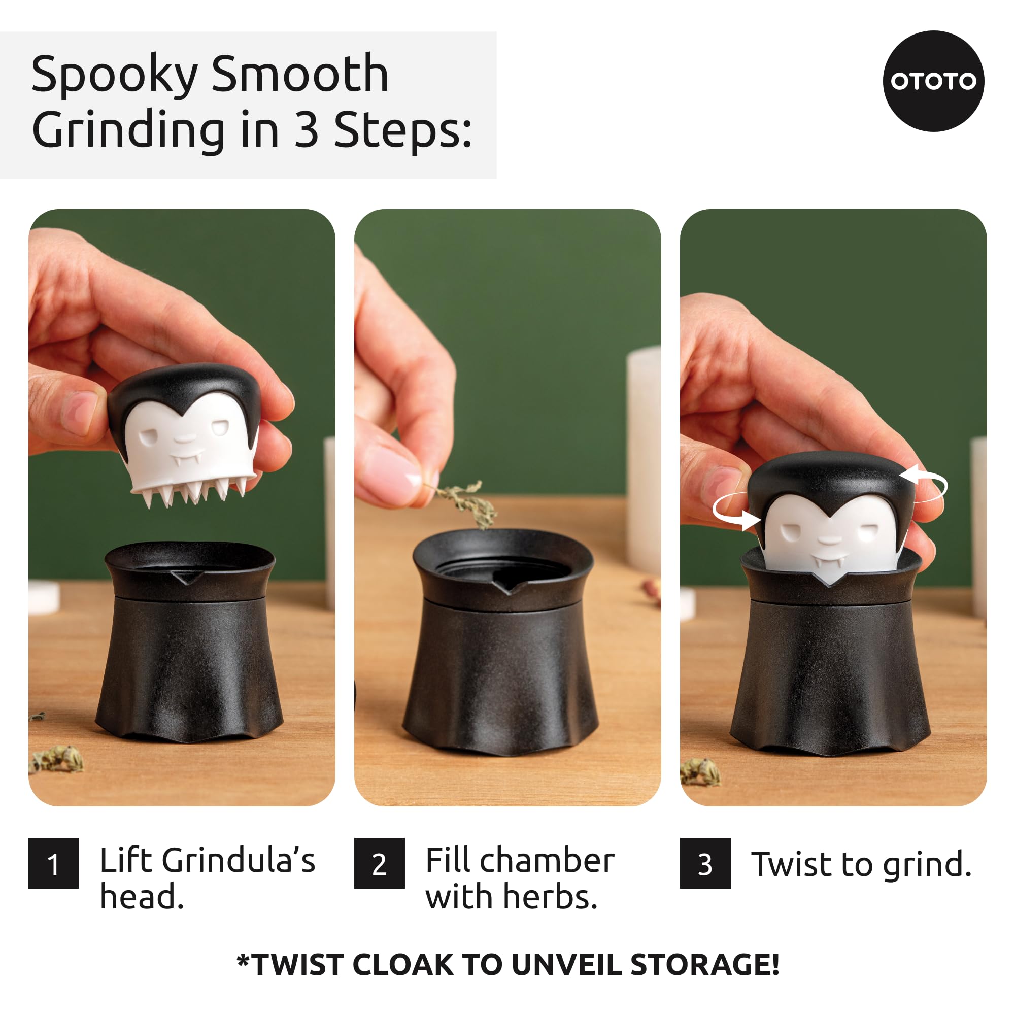 OTOTO New Grindula Herb Grinder - Dracula Gothic Manual Spice Grinder for Kitchen, Halloween Mini Spice Grinder, Unique Kitchen Gadgets, Goth Accessories, Spooky Goth Kitchen Gifts, Black