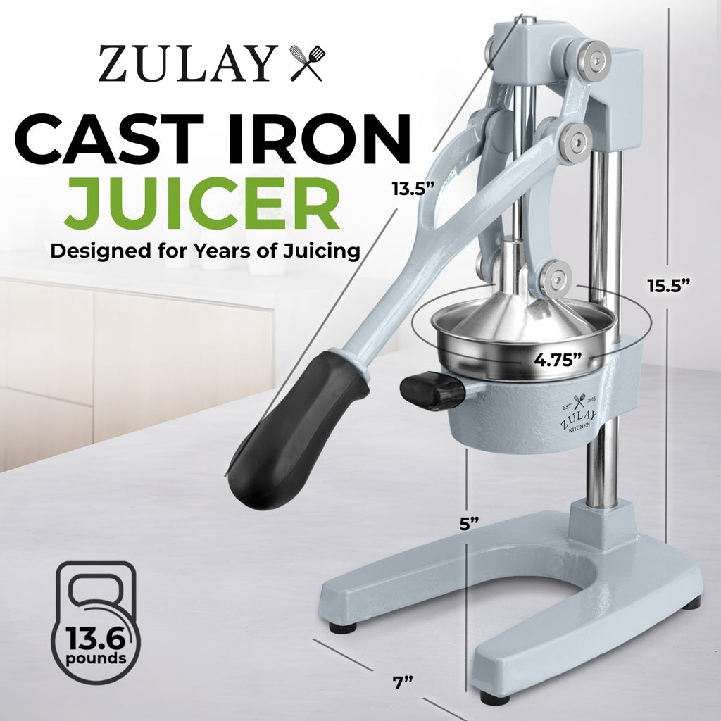 Zulay Kitchen Cast Iron Juicer - Easy-to-Clean Heavy-Duty Manual Juicer, Professional Citrus Juicer - Stainless Steel Lemon Squeezer - Manual Citrus Press & Orange Squeezer - Orange Juicer (Black)