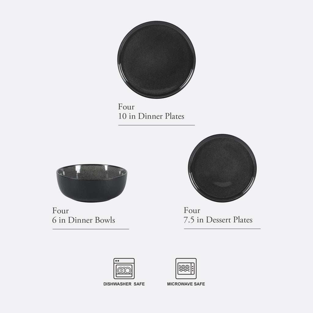 Gibson Elite Soho Lounge Square 16-Piece Dinnerware Set, Service for 4, Reactive Glaze Stoneware Plates and Bowls, Modern Dishes, Microwave & Dishwasher Safe – Red and Black