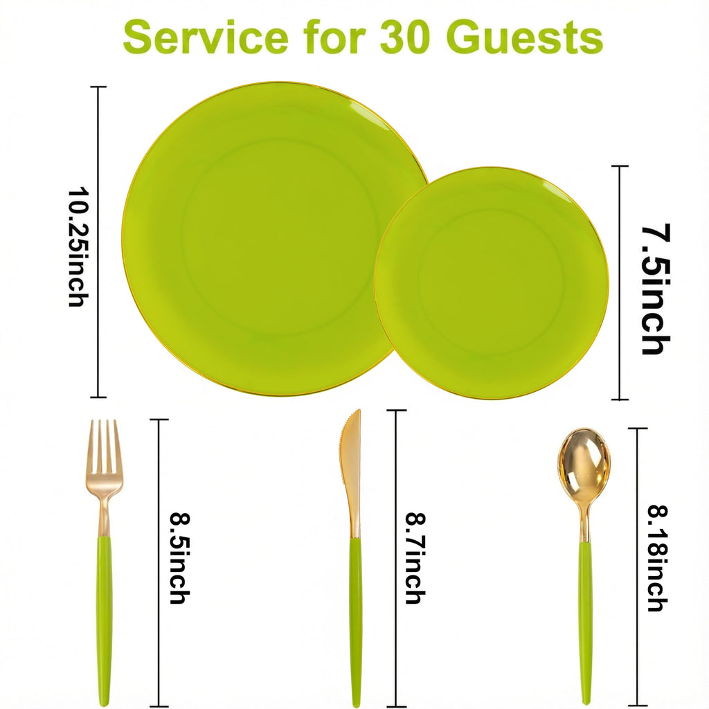 DaYammi 150Pcs Gold Plastic Plates with Disposable Silverware,White Gold Disposable Dinnerware Set - 30 Dinner Plate,30 Dessert Plate,90 Gold Cutlery with White Handles,Fancy Plates for Party Wedding