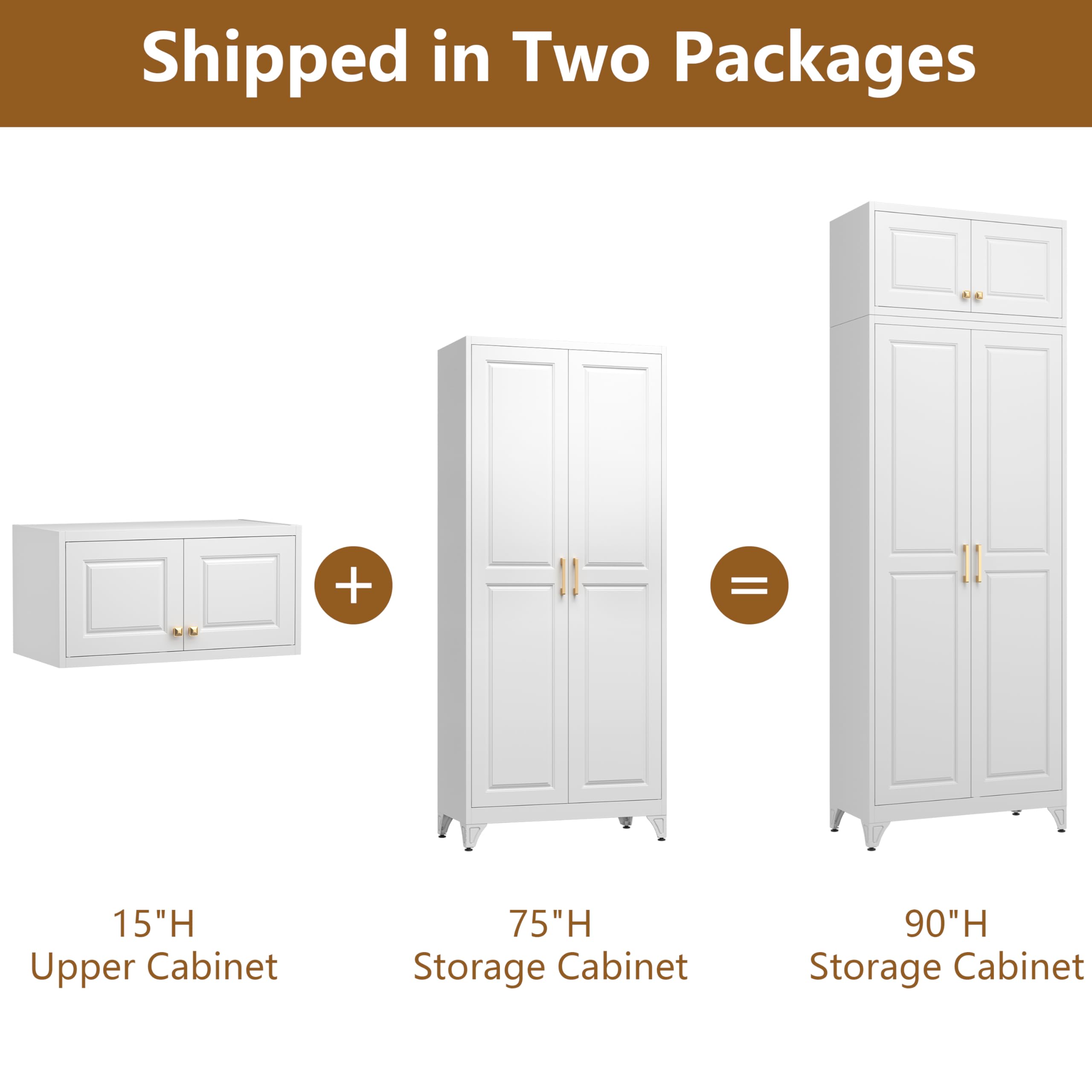 Polup White Kitchen Pantry Cabinet, 71 Inch Tall Metal Storage Cabinet with Doors and Shelves, Pantry Cabinets for Kitchen Storage, Freestanding Cupboard for Living, Dining Room, Assemble Required