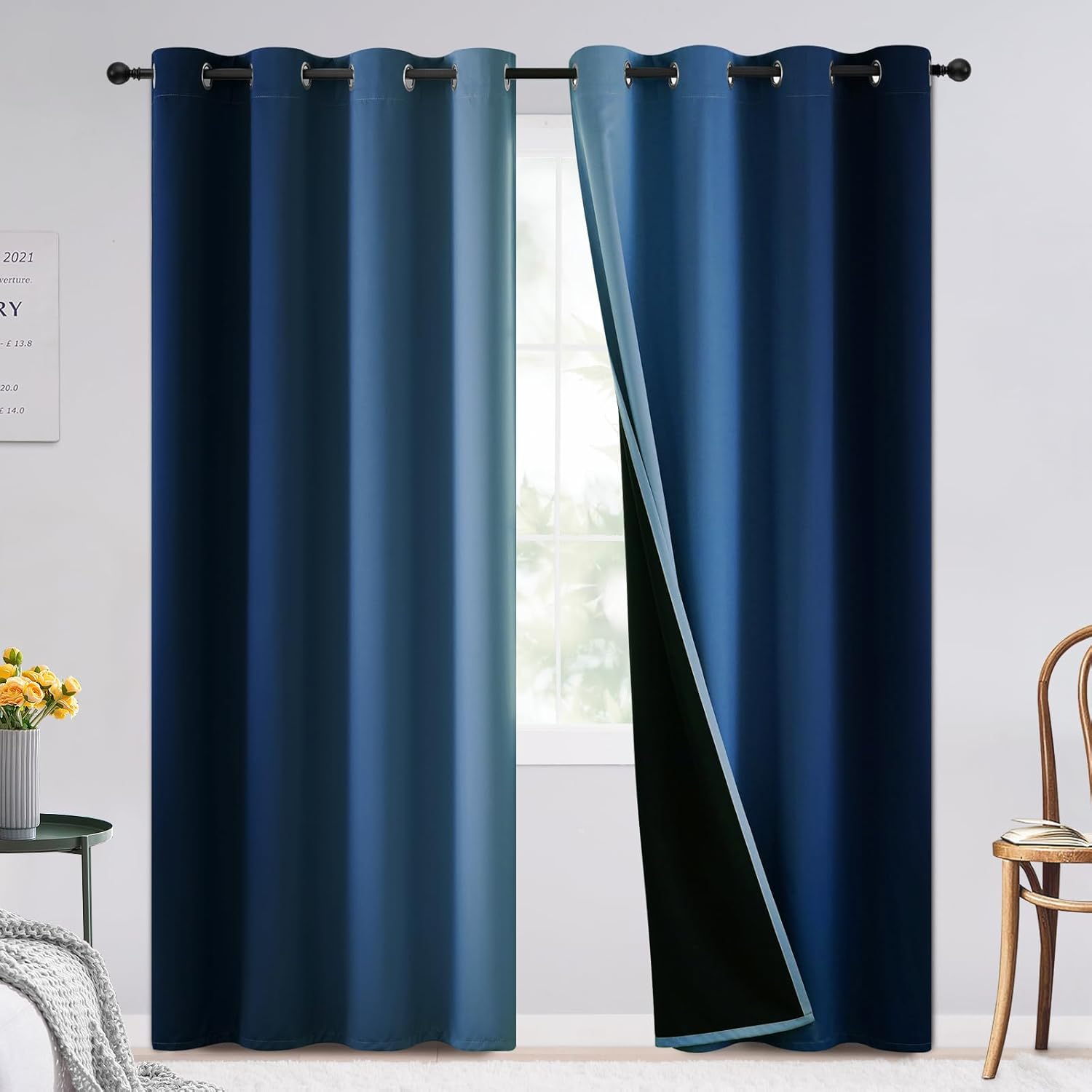 SimpleHome Ombre Room Darkening Curtains for Bedroom, Gradient Black to Grey White Light Blocking Thermal Insulated Grommet Window Curtain/Drapes for Living Room,2 Panels, 52x84 inches Length