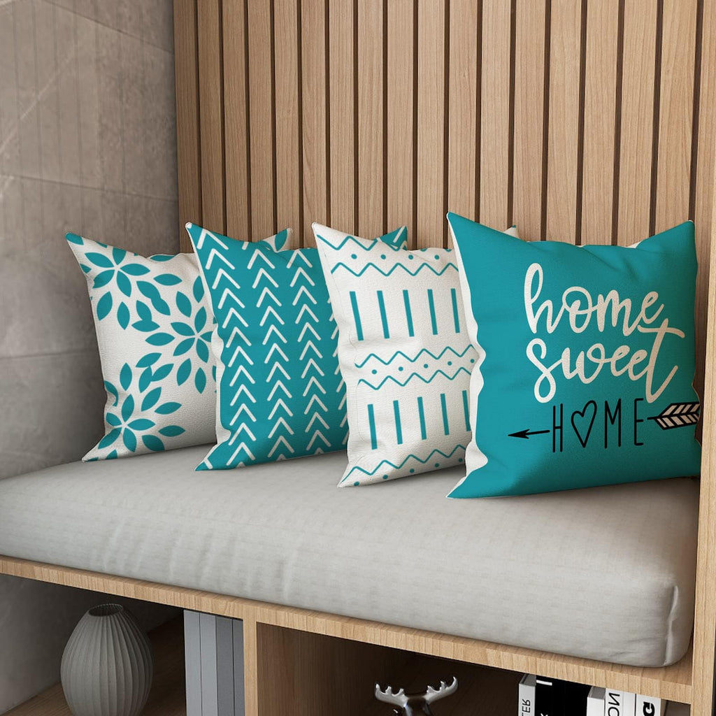 YCOLL Pillow Covers 18x18 Set of 4, Modern Sofa Throw Pillow Cover, Decorative Outdoor Linen Fabric Pillow Case for Couch Bed Car，Light Blue