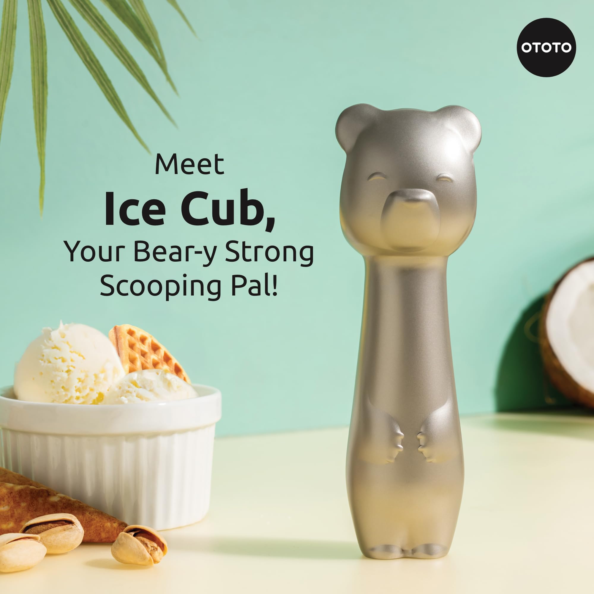 OTOTO Ice Cub Bear Ice Cream Scoop - Cool Kitchen Gadgets, White Elephant Gifts, Cute Kitchen Accessories, Funny Gifts, Stainless Steel Ice Cream Scooper, Cookie Dough Scoop, Cookie Scoop (Silver)