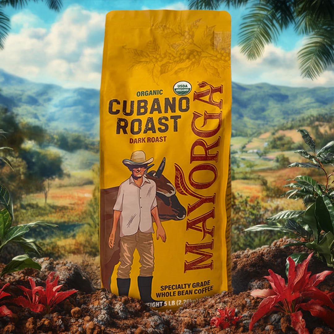 Mayorga Organic Coffee 2lb Cafe Cubano Roast - Dark Roast Whole Bean Specialty Grade Coffee, 100% Arabica, Slow Roasted, Bold and Smooth Flavor with Low Acidity - USDA Organic, Non-GMO, Kosher