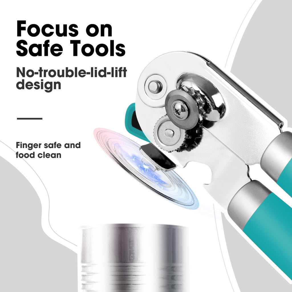Beneno Heavy Duty Hand Can Opener Manual with Magnet, Durable Sharp Carbon Steel Blade Smooth Cutting, Big Effort-Saving Knob & Soft Grip Handle, Multifunctional Kitchen Tool with Bottle Opener, Green