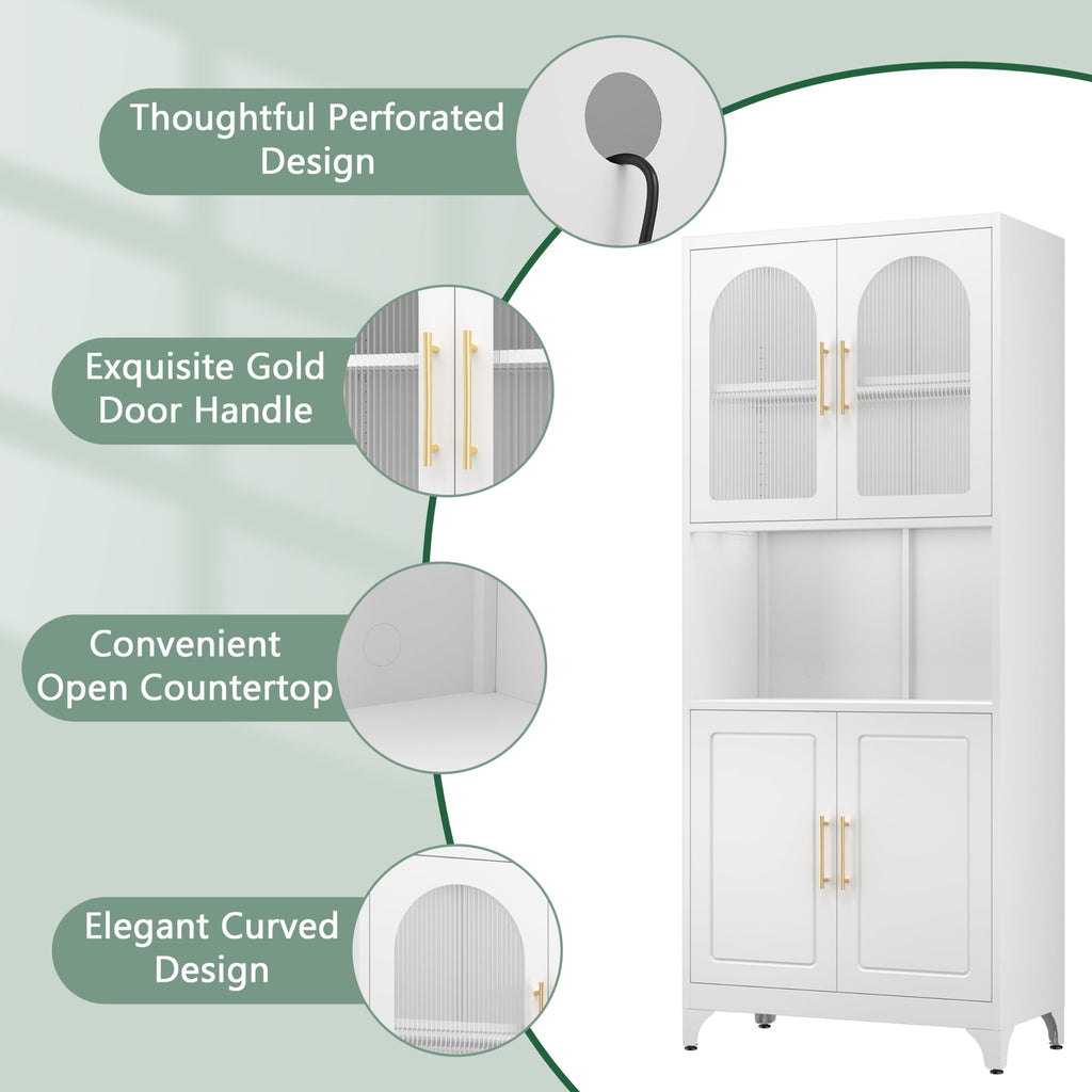 75" Tall Metal Kitchen Storage Cabinet,White Kitchen Pantry Storage Cabinet with Doors and 4 Adjustable Shelves,Utility Cabinet for Living Room,Garage,Dining Room and Office,Assemble Required