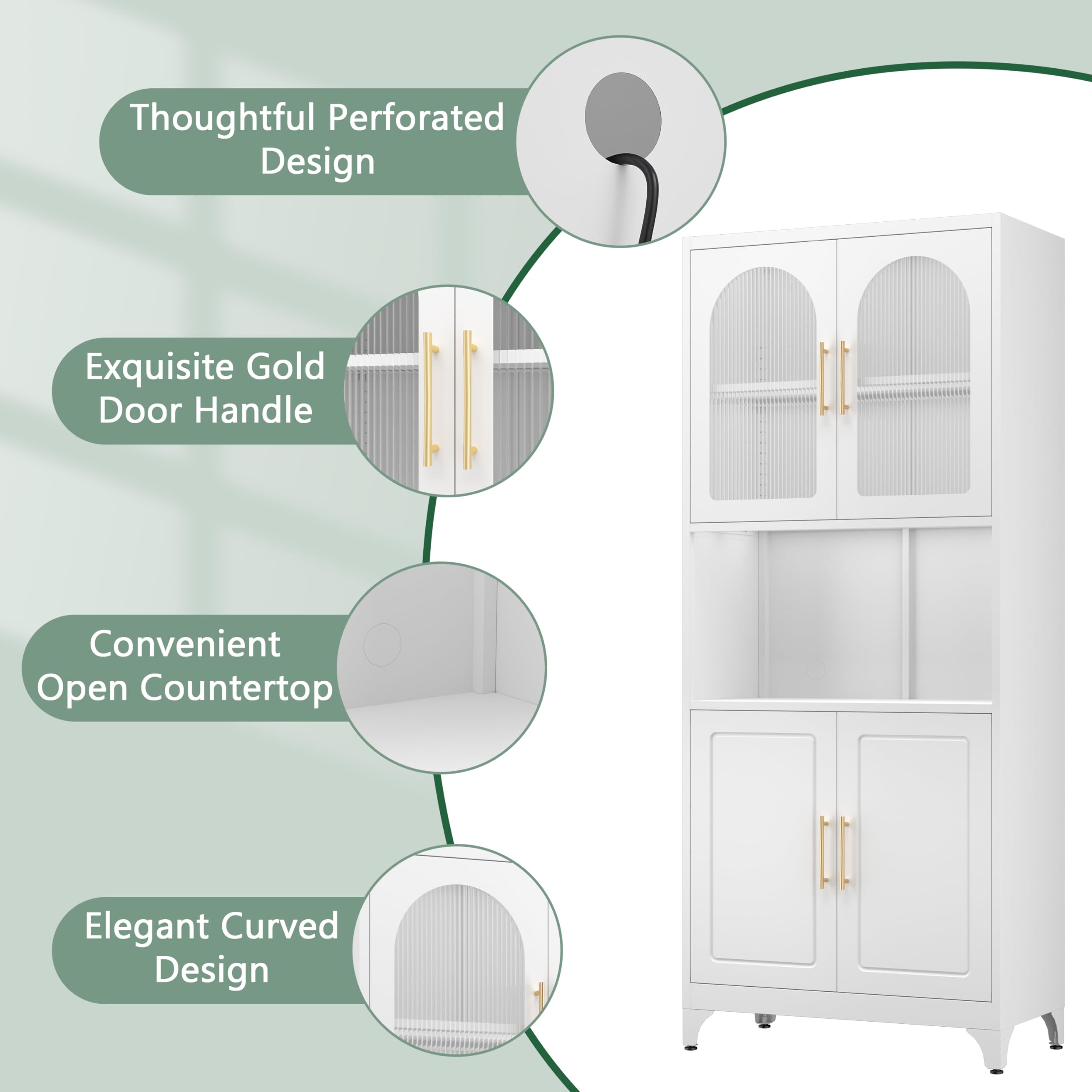 75" Tall Metal Kitchen Storage Cabinet,White Kitchen Pantry Storage Cabinet with Doors and 4 Adjustable Shelves,Utility Cabinet for Living Room,Garage,Dining Room and Office,Assemble Required