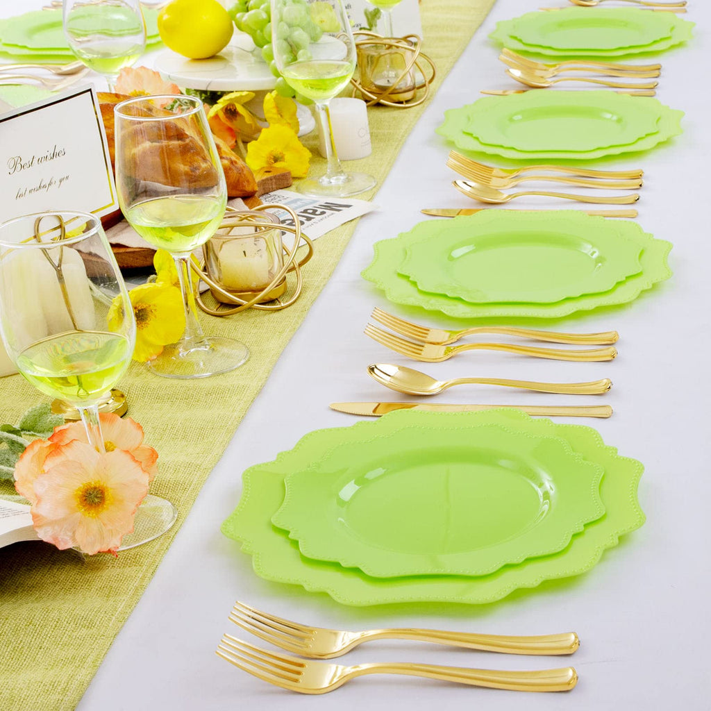 COLOSUS 60PCS White Plastic Plates for 30 guests-Fancy Plastic Beaded Plates,Plastic Plates for Party, Elegant White plates,Include 30 PCS 10.5" Dinner plates & 30PCS 8.25" Dessert plates for easter