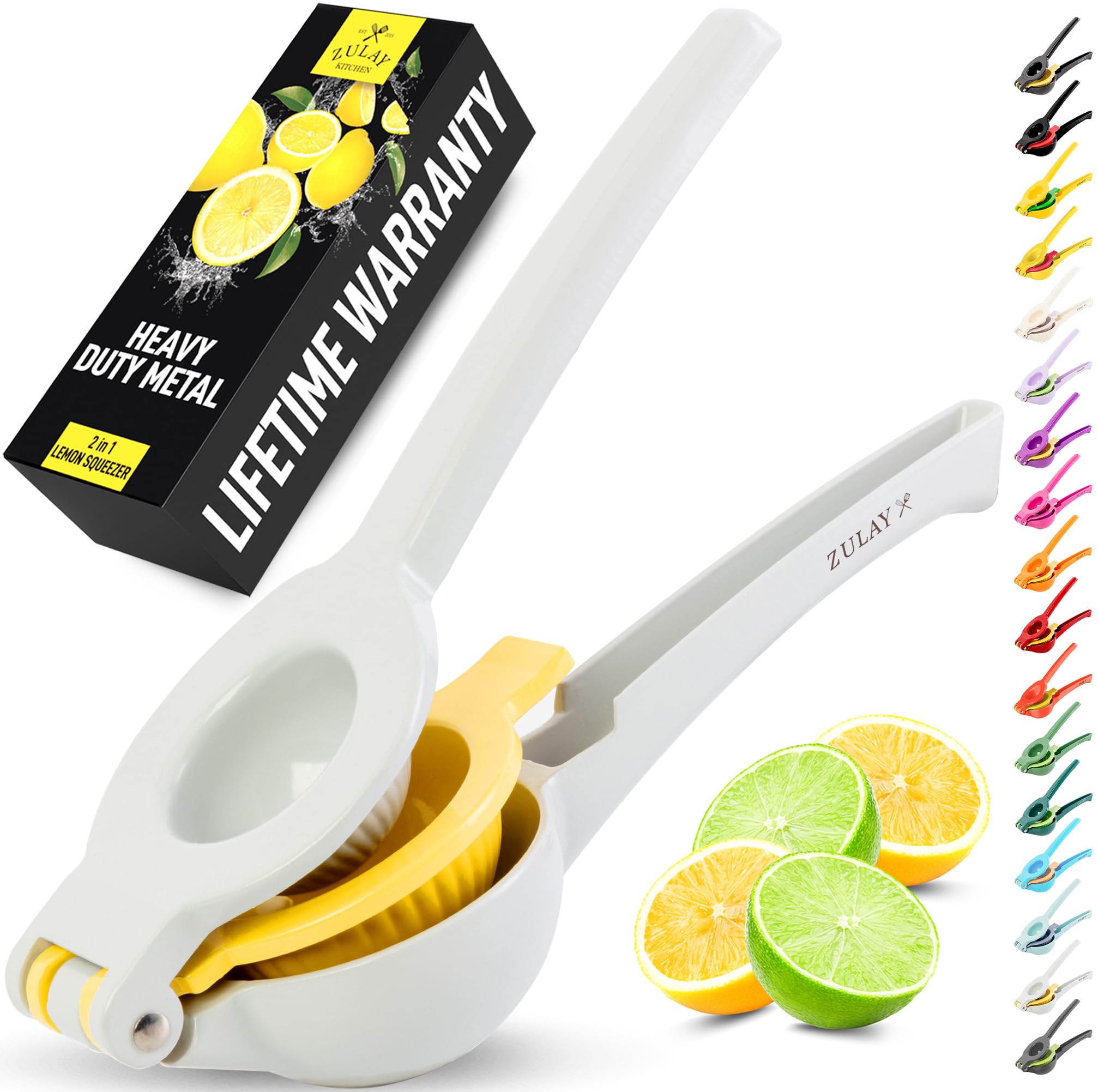 Zulay Kitchen Metal 2-in-1 Lemon Squeezer - Sturdy Max Extraction Hand Juicer Lemon Squeezer Gets Every Last Drop - Easy to Clean Manual Citrus Juicer - Easy-Use Lemon Juicer Squeezer - Yellow/Green