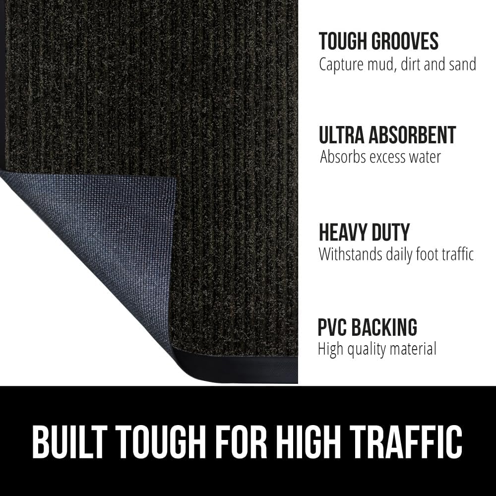 GORILLA GRIP Waterproof Traffic Guard Door Mat, 72x48, Heavy Duty Entryway Mats, Strong Backing Commercial Utility Rugs for Office Hallway, Garage Floor and Home, Low Profile Carpet Runner, Black
