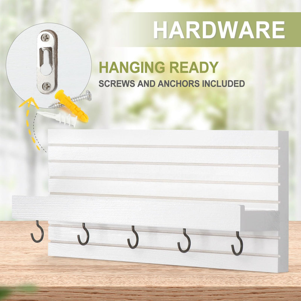 Decorative Key Holder for Wall with Shelf, Entryway Shelf with Hooks Holds Leashes, Jackets and Glasses – Sturdy Wood Keyholder Entrance Hanger with Mounting Hardware (Black, Medium)