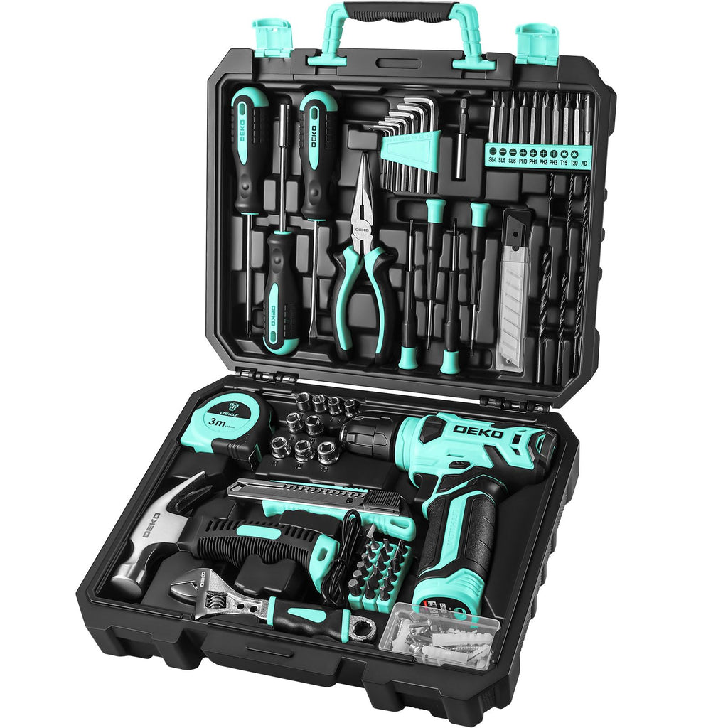 DEKOPRO Tool Set：Tool Kit with 8V Cordless Drill,Tool Box with Drill,Hand Drill Set for Men & Women,Home Tool Kits for House Repair,Handyman,DIY 126 Piece