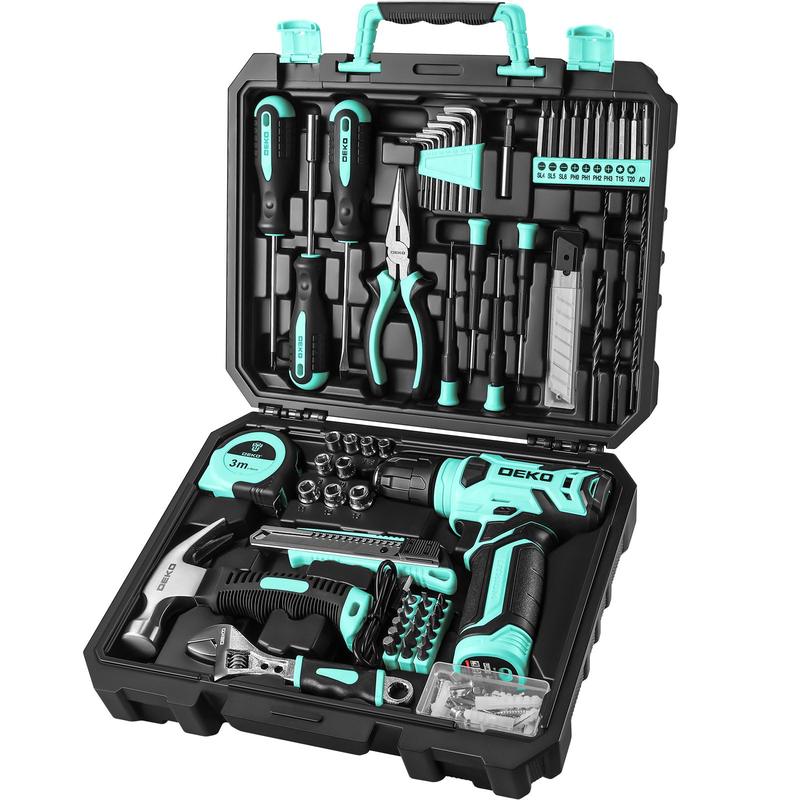 DEKOPRO Tool Set：Tool Kit with 8V Cordless Drill,Tool Box with Drill,Hand Drill Set for Men & Women,Home Tool Kits for House Repair,Handyman,DIY 126 Piece
