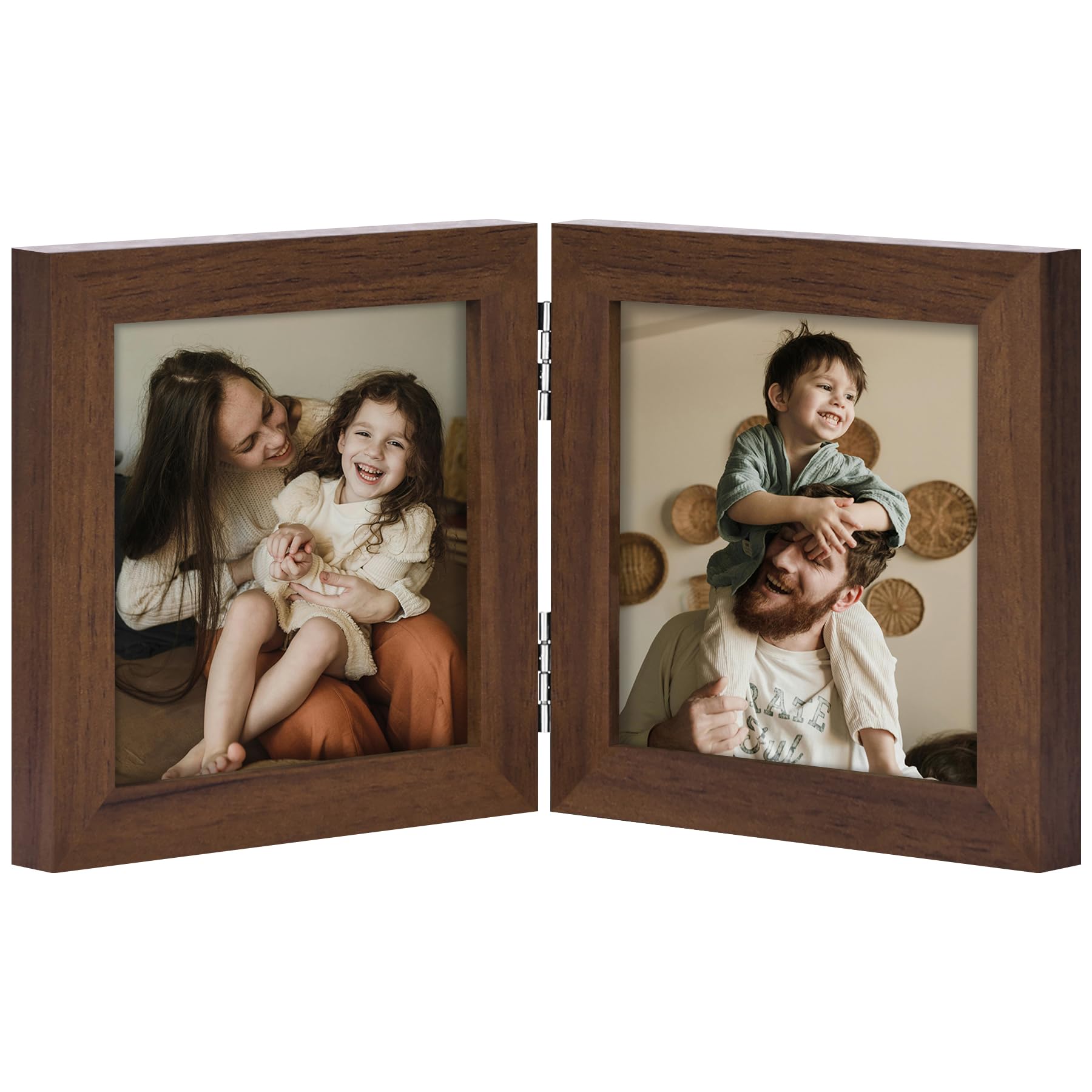 decorUhome Double 4x6 Picture Frame Vertical, Engineered Wood Bifold Photo Frame with Plexiglass for Tabletop Display, 4x6, Black