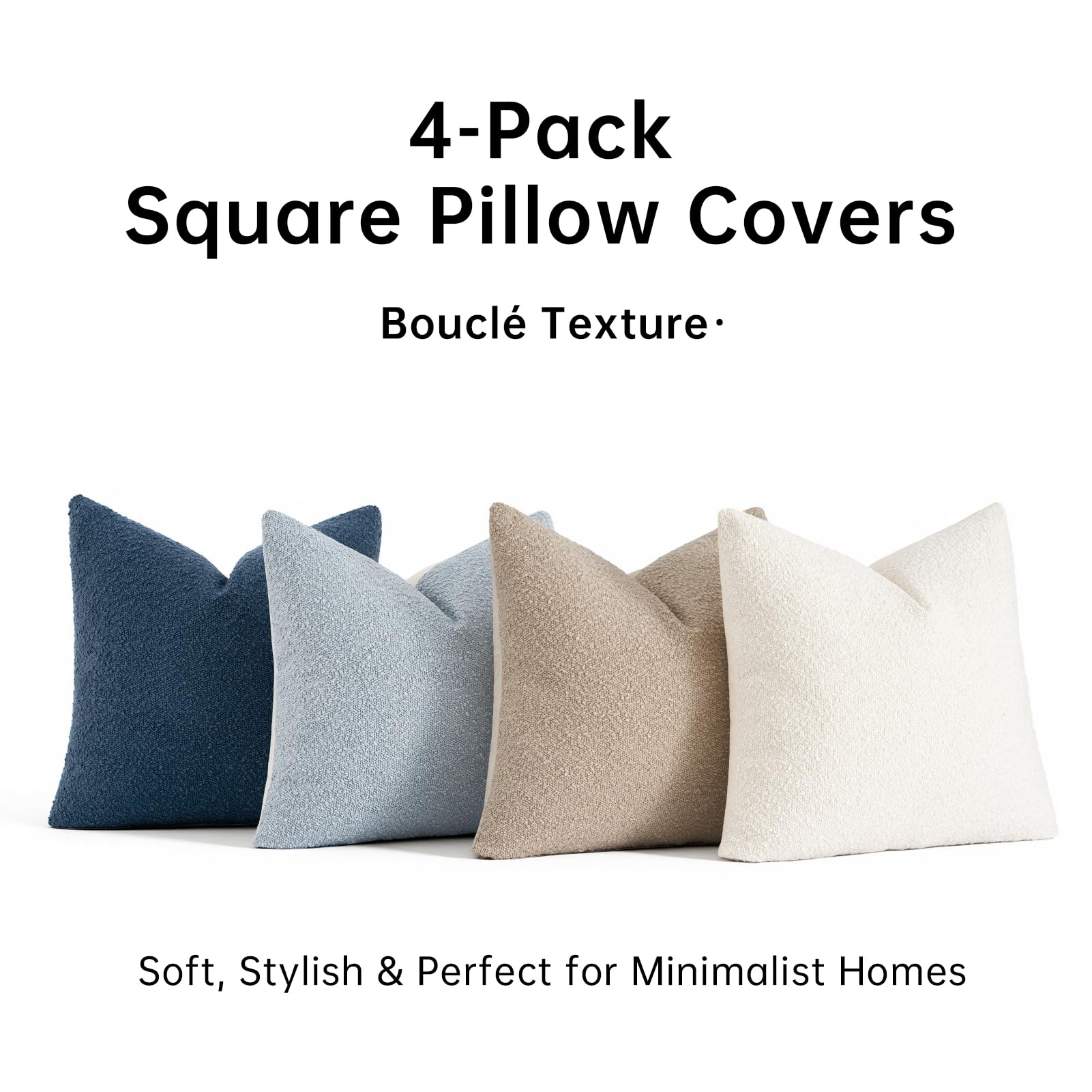 Topfinel Boucle Decorative Pillow Covers 18x18 Inches Set of 4 Neutral Cream Ivory White Pillowcase with Linen Cotton Back Chair Sofa Modern & Minimal Living Room Spring Home Decor