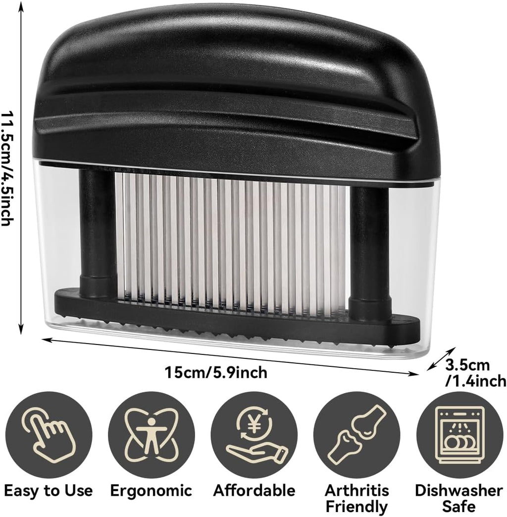 KEOUKE Meat Needle Tenderizer Black - 48 Stainless Steel Sharp Needles with Protective Cover, Compact Tenderizer for Beef, Chicken & Steak, Dishwasher Safe, Meat Mallet Alternative