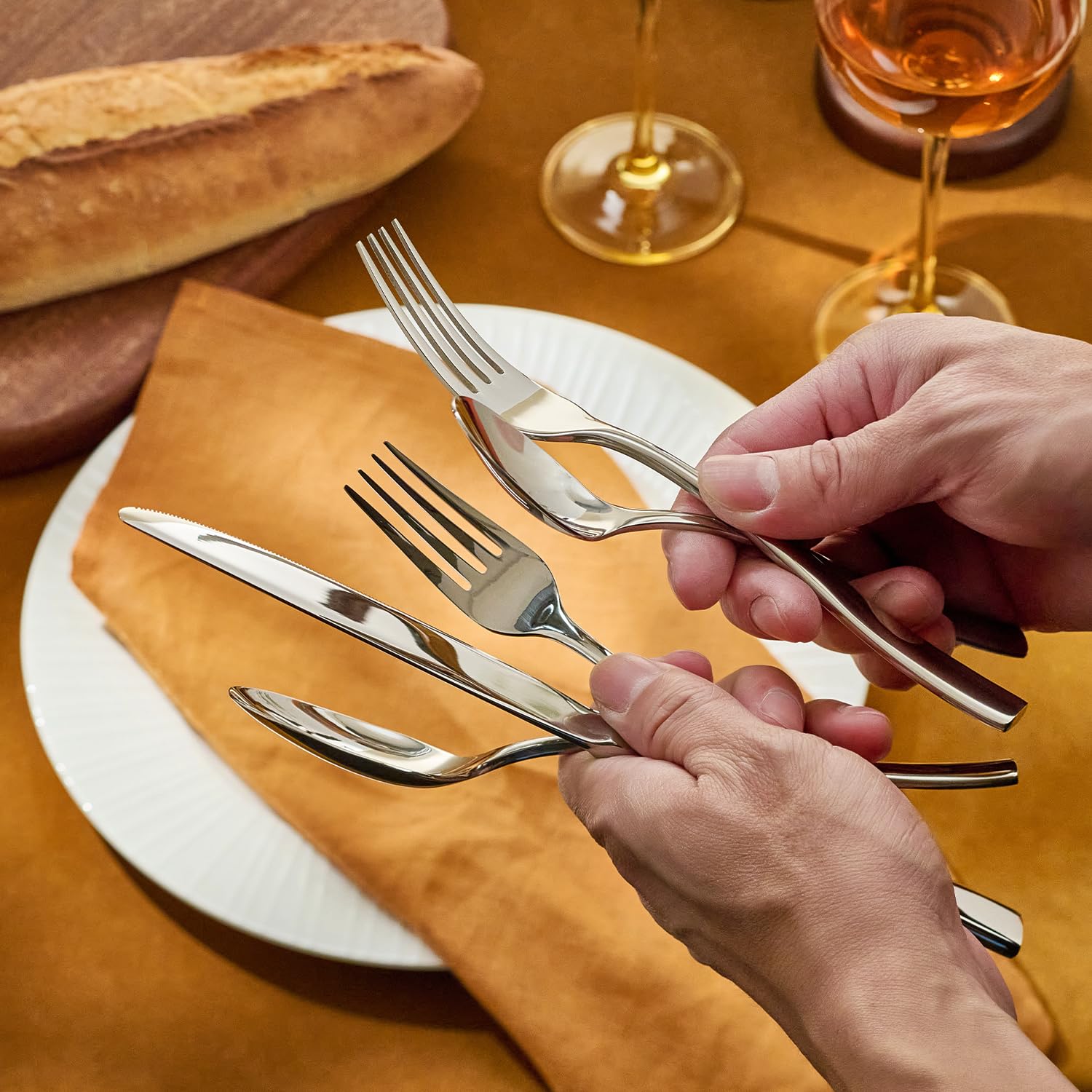 KINGSTONE 30-Piece Silverware Set for 6, Matte Stainless Steel Flatware Set with Forks, Knives, Spoons, Dishwasher Safe, Rust Resistant Cutlery for Home & Wedding