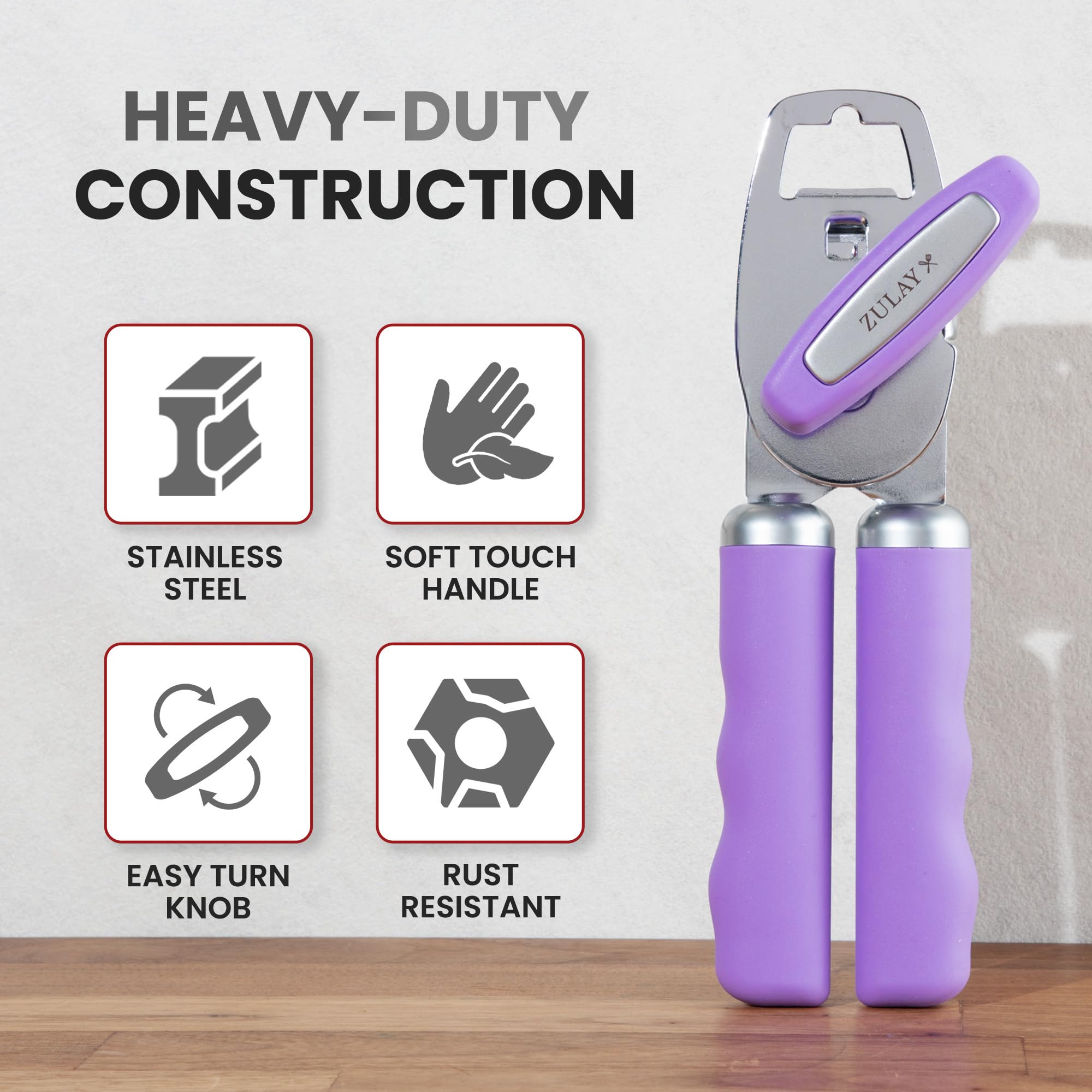 Zulay Kitchen COMFY™ Can Opener Manual with Bottle Opener - Rust Proof Stainless Steel Manual Can Opener With Turn Knob & Comfy Soft Grip Handles - Black