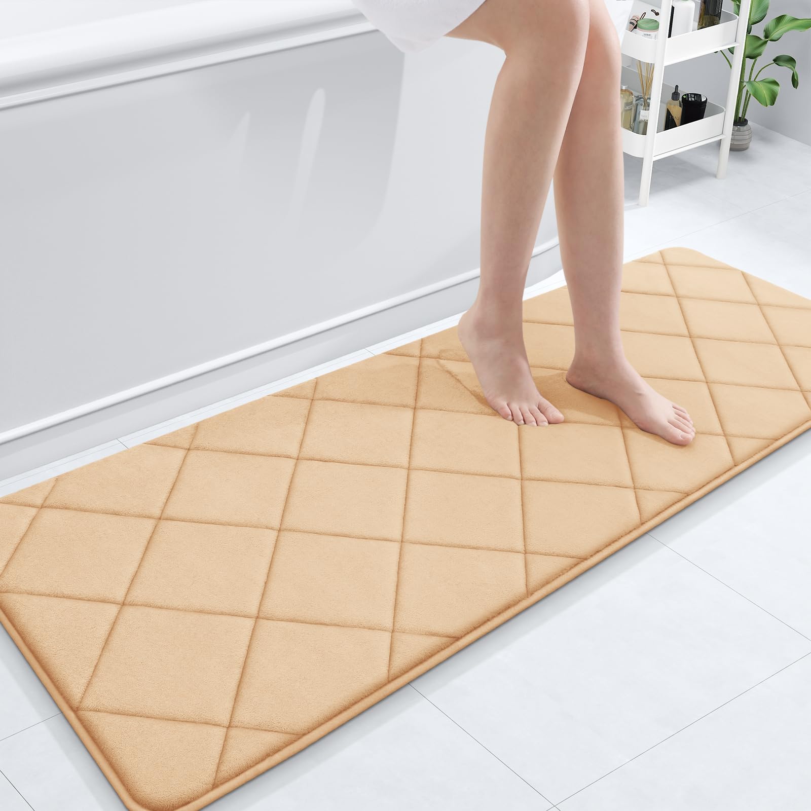 OLANLY Memory Foam Bath Mat 30x20, Ultra Soft and Absorbent Bathroom Rugs, Machine Washable, Comfortable Bath Carpet for Bathroom Floor, Tub and Shower, Black