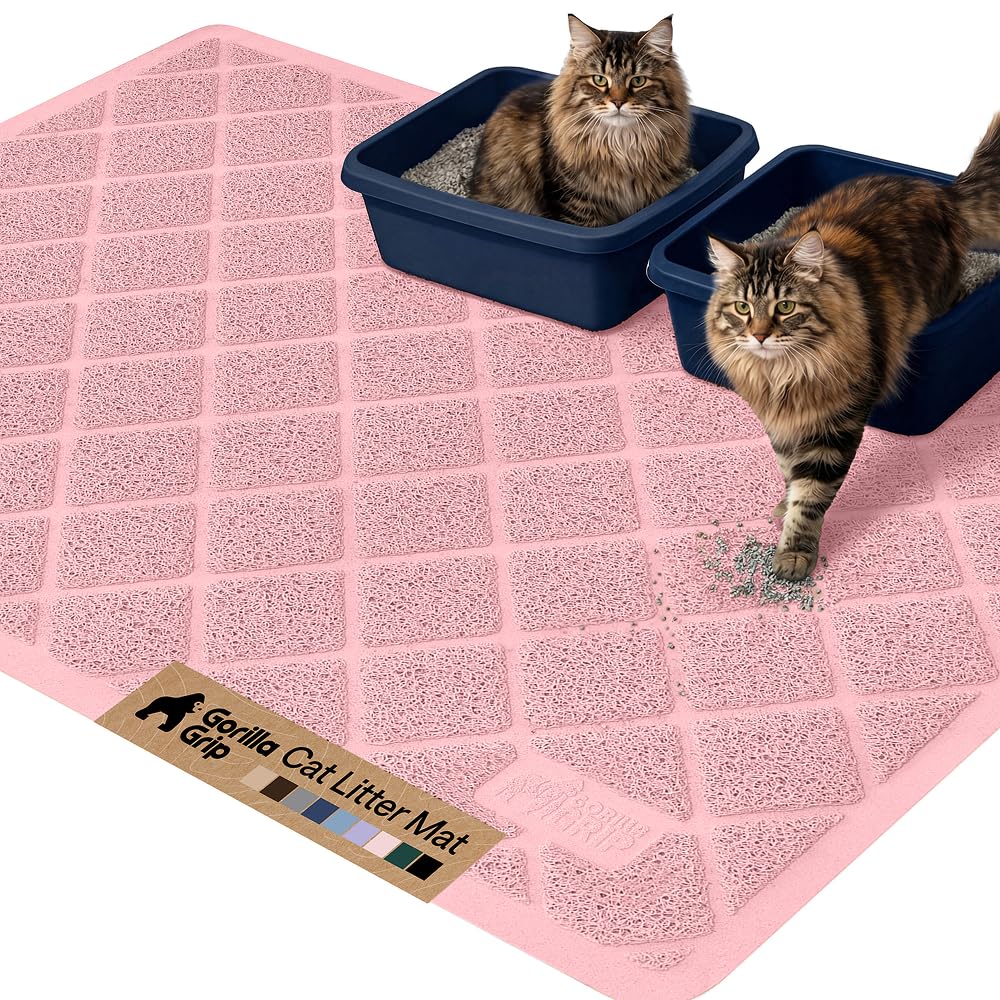 GORILLA GRIP Cat Litter Box Mat, Water Resistant, US Designed Kitty Litter Trapping Mats, Easy to Clean, Scatter Control, Less Mess and Clean Floors, Kitten Supplies for Indoor Cats, 24x17 Grey