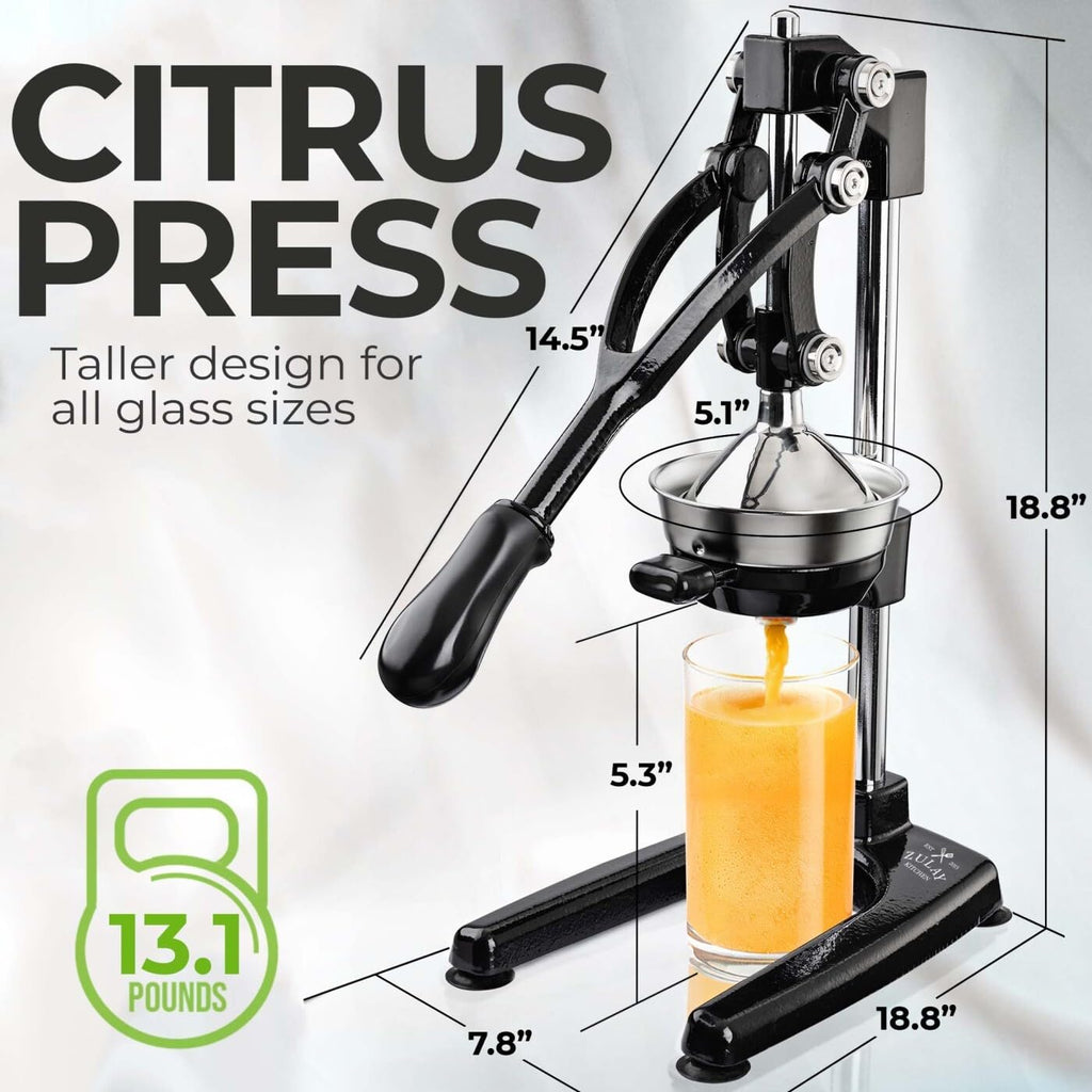 Zulay Kitchen Cast Iron Juicer - Easy-to-Clean Heavy-Duty Manual Juicer, Professional Citrus Juicer - Stainless Steel Lemon Squeezer - Manual Citrus Press & Orange Squeezer - Orange Juicer (Black)