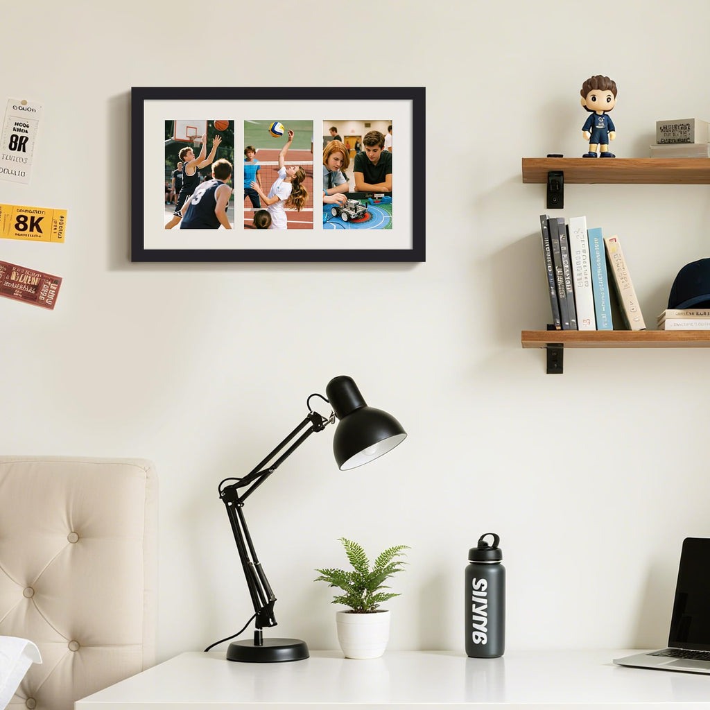 upsimples 8x16 Collage Picture Frame, Display Pictures 3 5x7 with Mat or 8x16 Without Mat, Wall Hanging 3 5x7 Picture Frame Collage Wall Decor, Black, 1 Pack