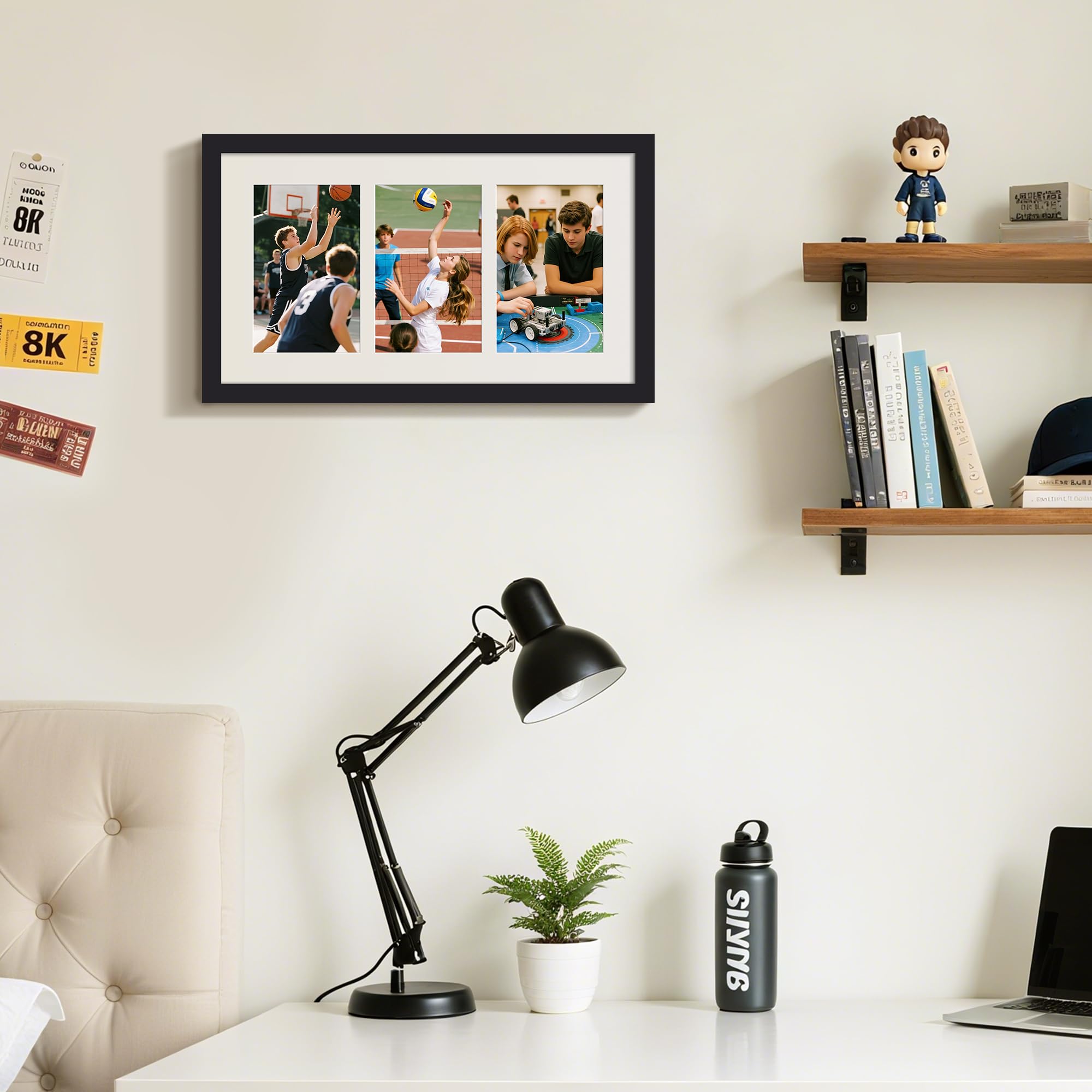 upsimples 8x16 Collage Picture Frame, Display Pictures 3 5x7 with Mat or 8x16 Without Mat, Wall Hanging 3 5x7 Picture Frame Collage Wall Decor, Black, 1 Pack