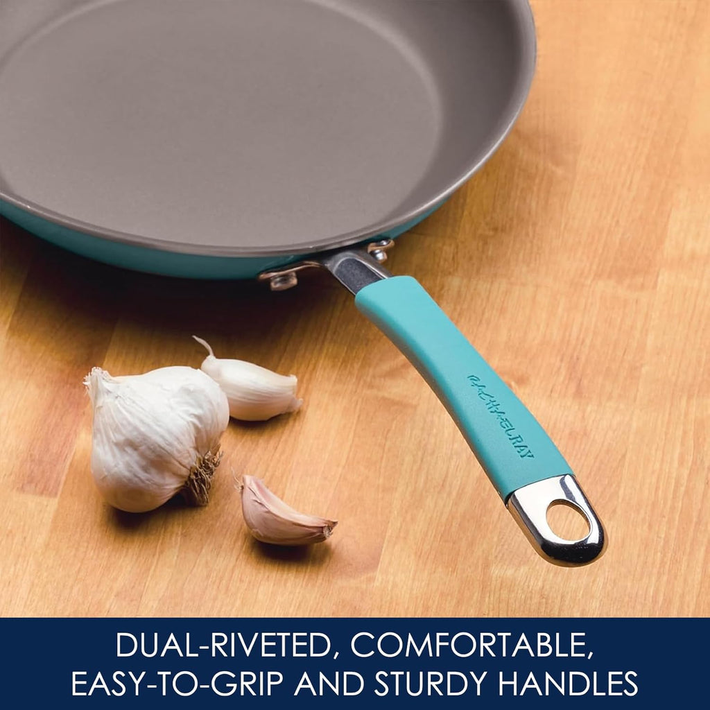 Rachael Ray - 16802 Rachael Ray Cucina Nonstick Cookware Pots and Pans Set, 12 Piece, Sea Salt Gray
