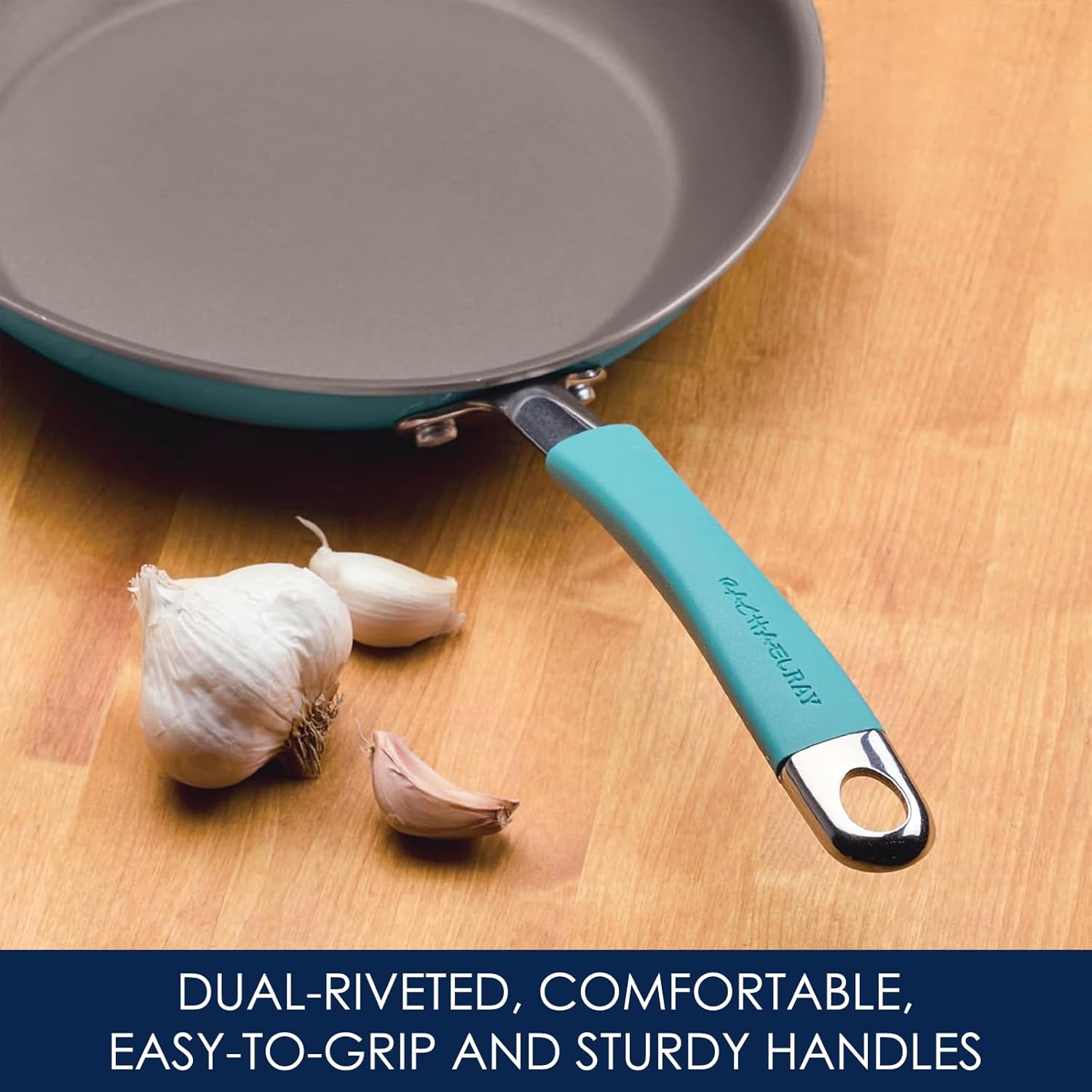 Rachael Ray - 16802 Rachael Ray Cucina Nonstick Cookware Pots and Pans Set, 12 Piece, Sea Salt Gray