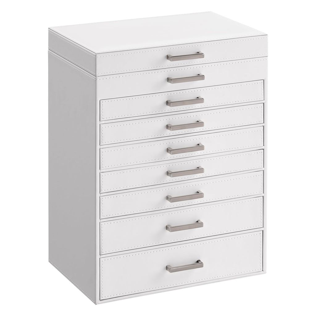 SONGMICS 3-Tier Jewelry Box, Travel Jewelry Case with Handle, 2 Drawers, Lockable Jewelry Organizer with Mirror, Jewelry Storage, Modern Style, Gift for Loved Ones, White UJBC154W01
