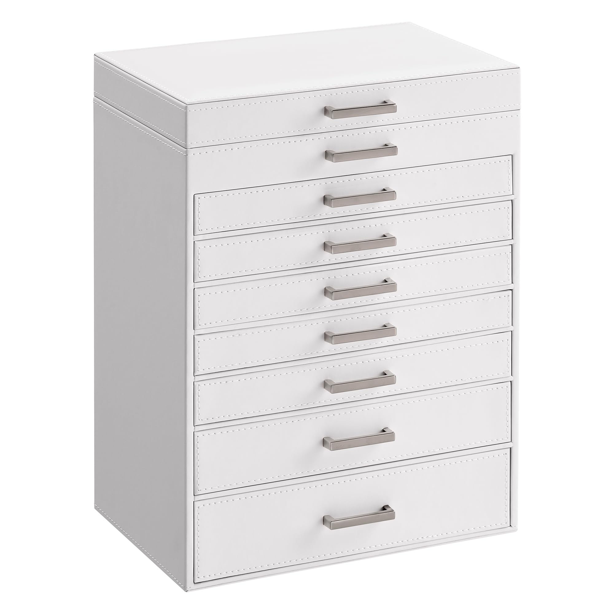 SONGMICS 3-Tier Jewelry Box, Travel Jewelry Case with Handle, 2 Drawers, Lockable Jewelry Organizer with Mirror, Jewelry Storage, Modern Style, Gift for Loved Ones, White UJBC154W01
