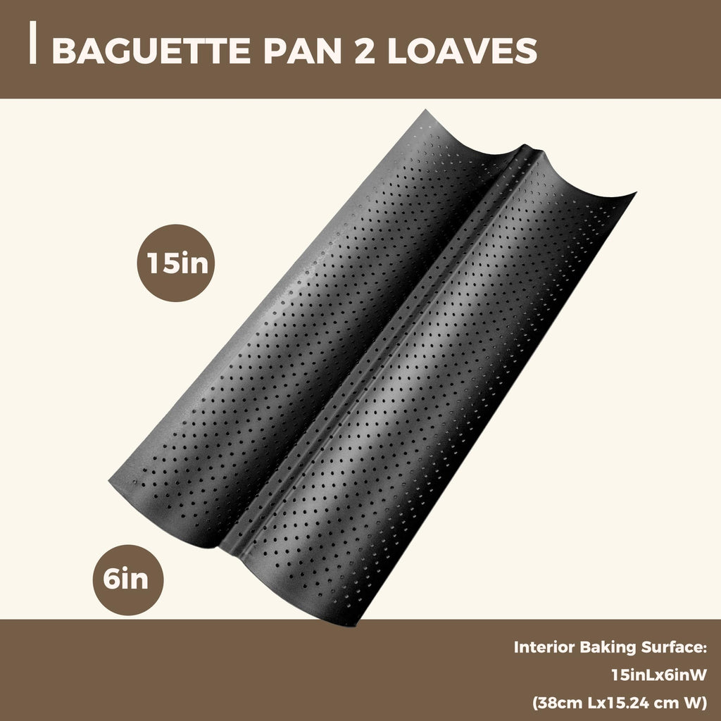 KITESSENSU Nonstick Baguette Pans for French Bread Baking, Perforated 2 Loaves Baguettes Bakery Tray, 15" x 6.3", Silver