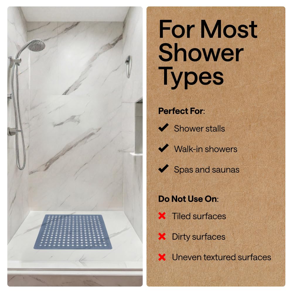 GORILLA GRIP Patented Bath Tub Shower Mat, Machine Washable Bathtub Floor Liner Mats, Suction Cups and Drain Holes to Keep Tubs Clean, Soft on Feet, Bathroom Essentials, 35x16 Inch, Clear