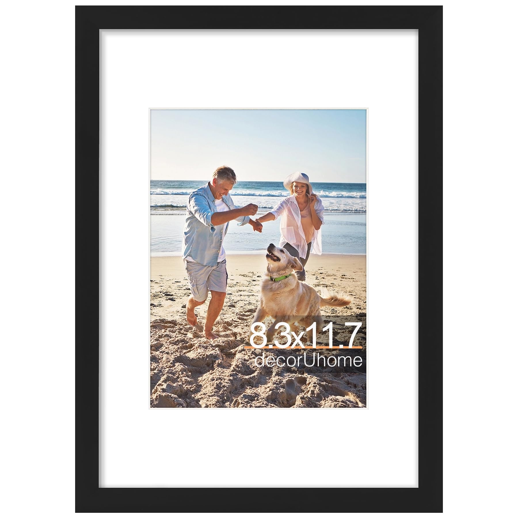 decorUhome 8x10 Picture Frame, Display Pictures 5x7 with Mat or 8x10 without Mat, Wall & Tabletop Display Photo Frame, Black, 1 Pack