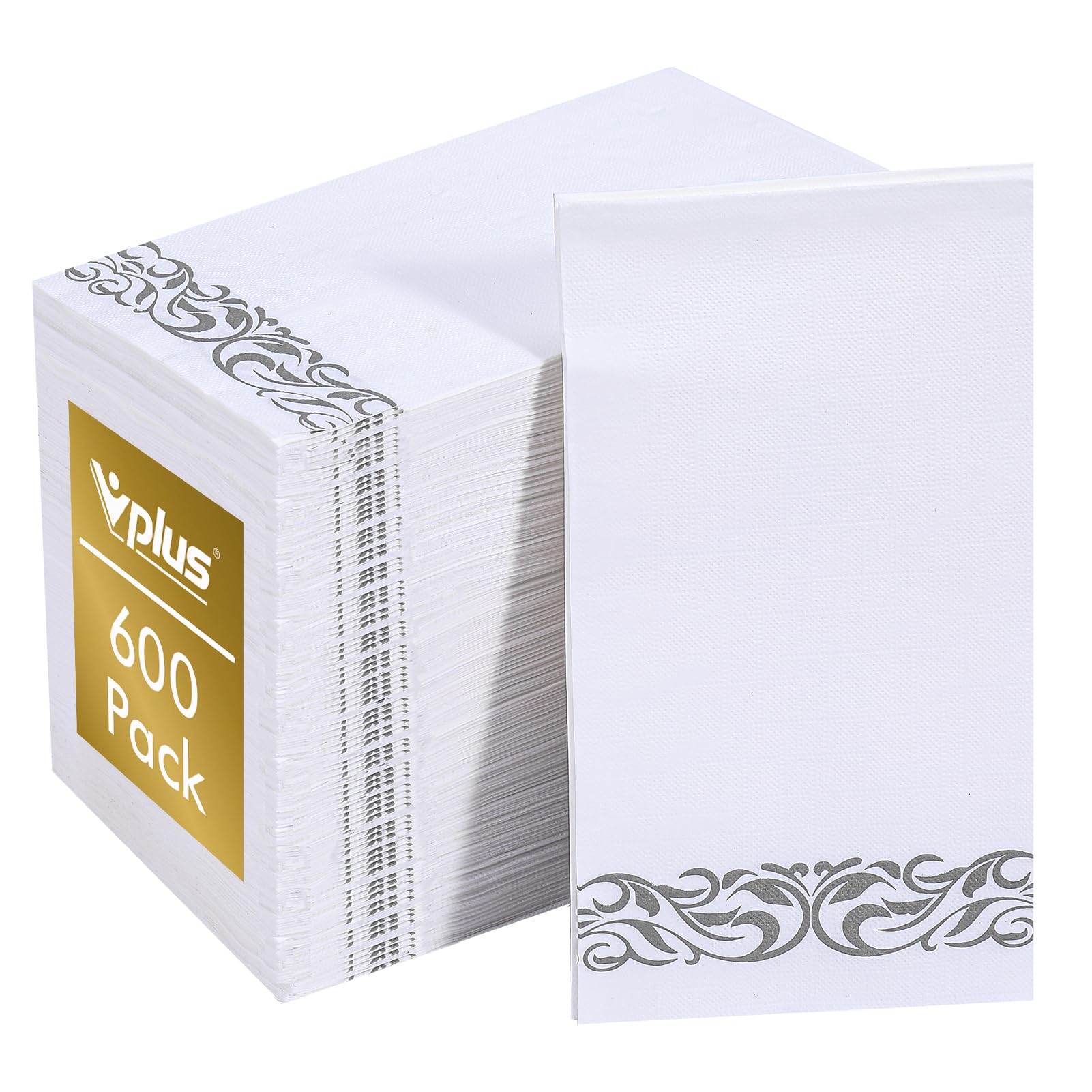 Vplus 600 Pack Paper Napkins Guest Towels Disposable Premium Quality 3-ply Dinner Napkins Disposable Soft, Absorbent, for Kitchen, Wedding, Parties, Dinners or Events(Gold)