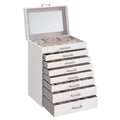 SONGMICS 3-Tier Jewelry Box, Travel Jewelry Case with Handle, 2 Drawers, Lockable Jewelry Organizer with Mirror, Jewelry Storage, Modern Style, Gift for Loved Ones, White UJBC154W01
